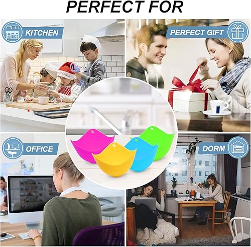 Miniatura 6 de Paquete de 4 tazas de huevo escalfado, tazas de silicona para escalfar huevos con soportes de anillo, tazas para cocinar huevos en estufa o