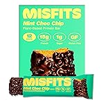 Misfits Vegan Protein Bars - Mint Chocolate Chip | Nutrition Bars - 15g Protein, 1g Sugar, Plant-based, Low Carb, Non-GMO, Gluten Free Snacks | Pack of 12