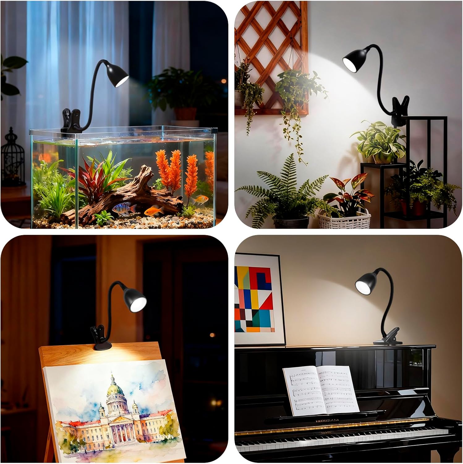 EJIAXIN Desk Lamp for Home Office - Clip on Reading Light and Bed Headboard Clamp Lamp, Bedside Gooseneck Table Lamp, Clip on Desk Lamps, Eye-Caring Desk Lamp for College Dorm Room Study Lamp, Black