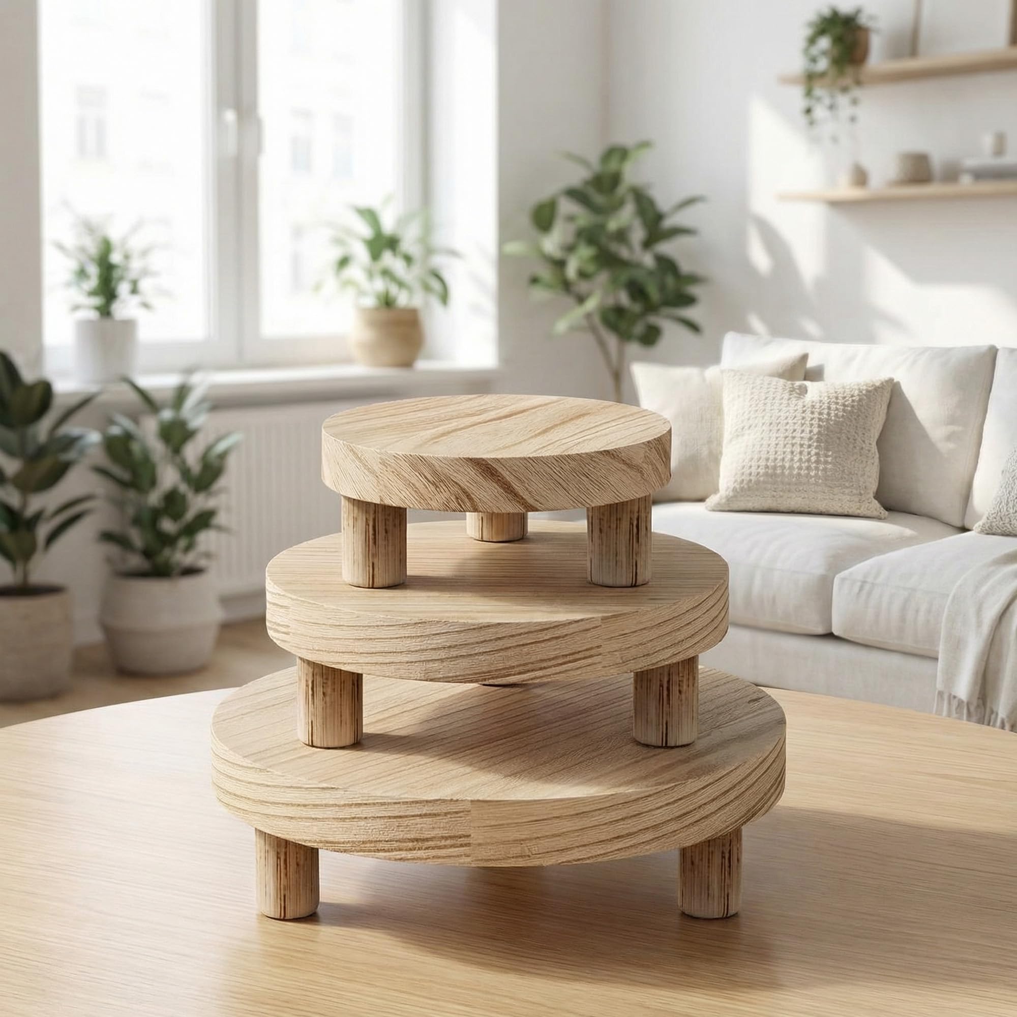 3Pcs Wooden Plant Stand Indoor: 10/8/6 Inch Round Plant Stool Set