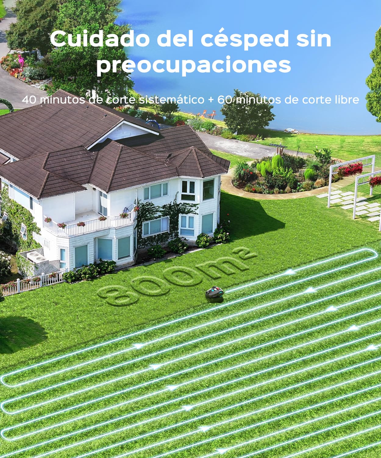YARDCARE M800Plus Robot Cortacesped sin cable perimetral,máx. 800 m²,posicionamiento GPS + visión IA, trayectorias en U,robot cortacésped sin cable con App,carga automática,detección de 150 obstáculos