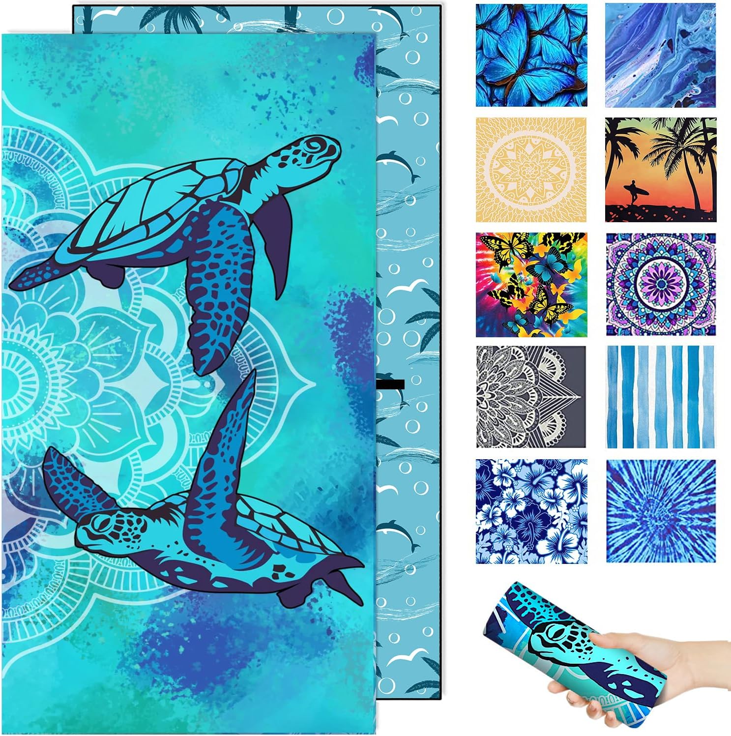 Sand Proof Microfiber Beach Towels Adult –Quick Fast Dry Beach Oversized Accessories for Travel Swim Pool Yoga Camping Blanket Essentials Lightweight Must Haves Items Women Gifts Turtles