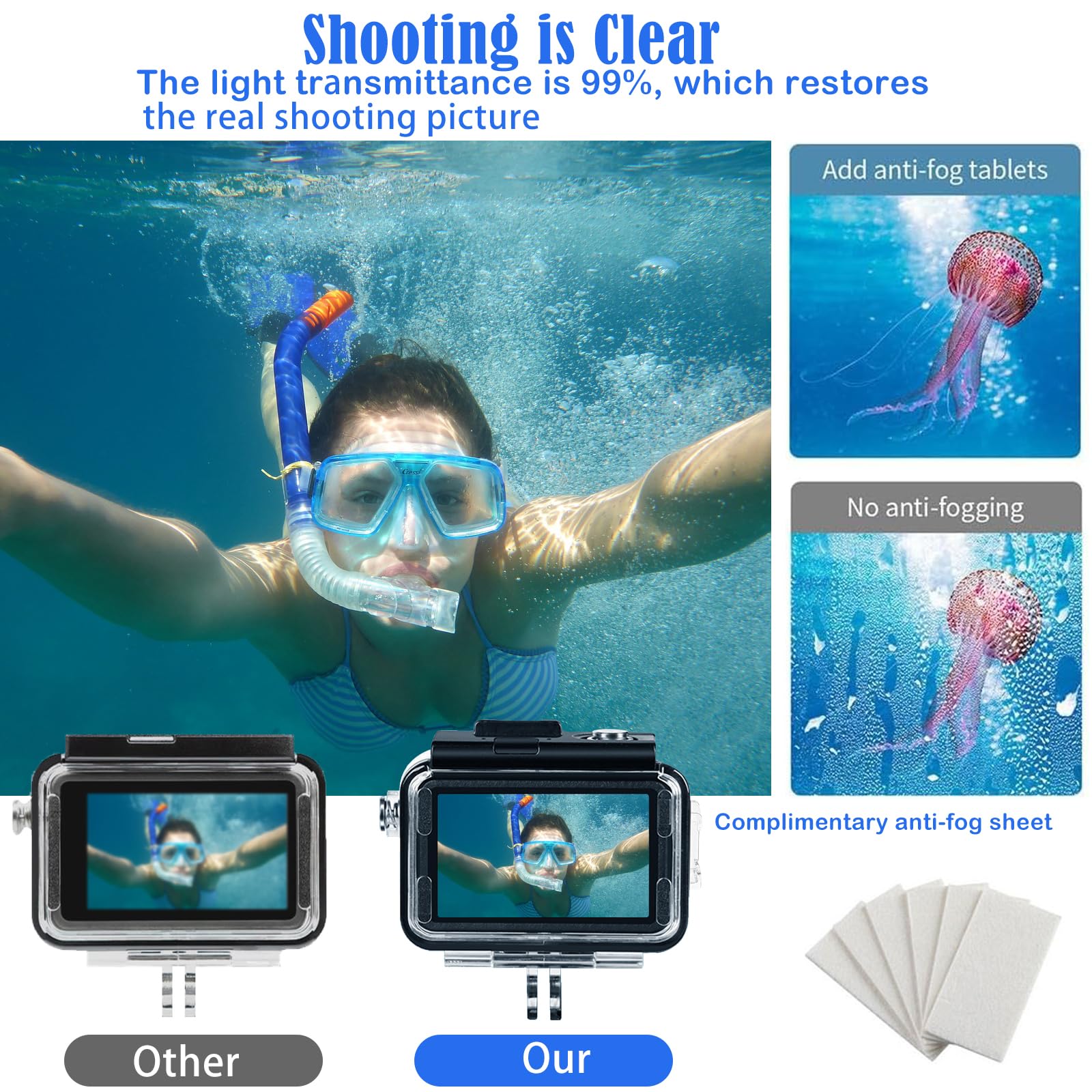 Wasserdichtes Gehäuse für DJI Osmo Action 5 Pro/4/3 mit 3er-Pack Tauchfiltern, 60 m Unterwasser-Schutzgehäuse, Tauchset, professionelles Action-Kamera-Tauchzubehör