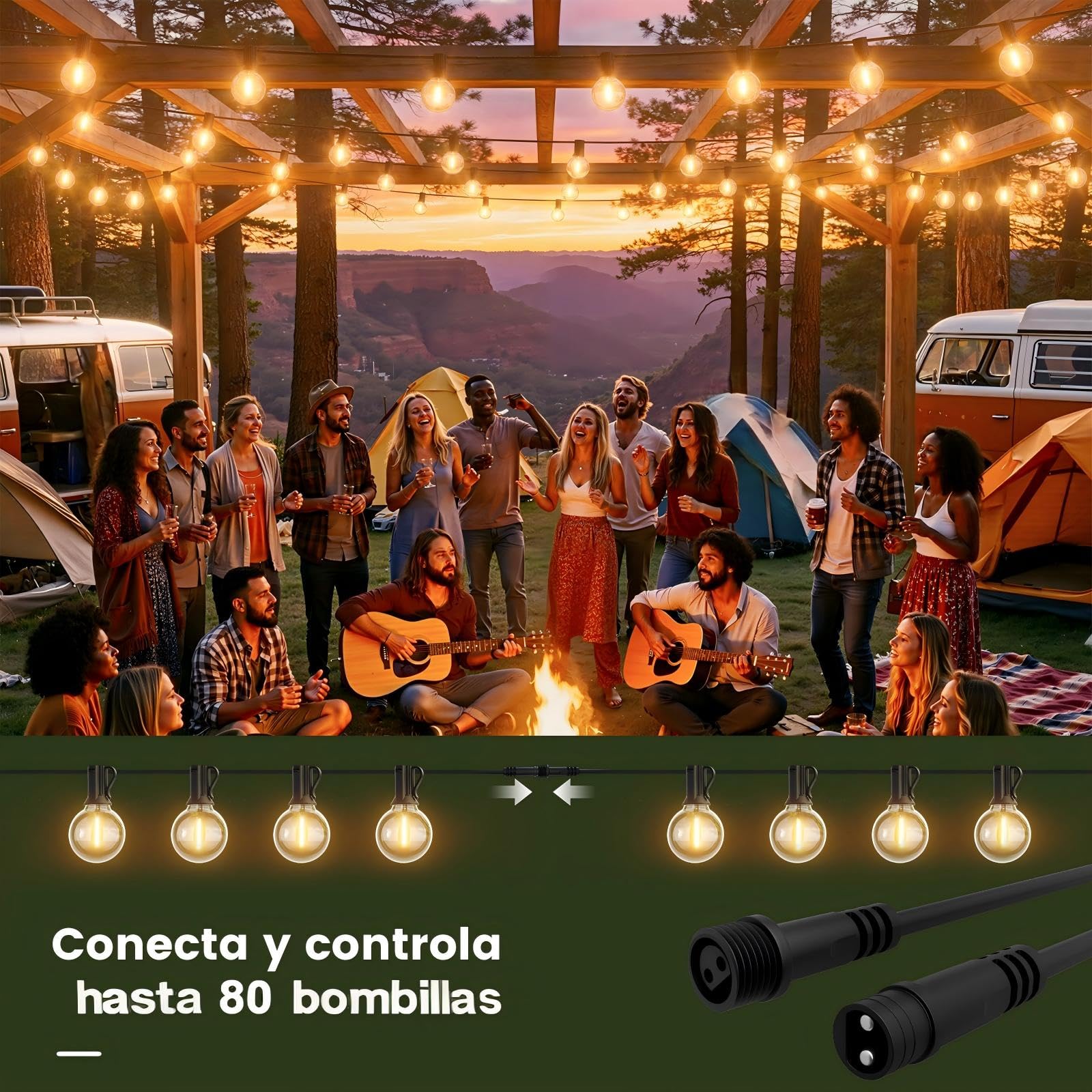 Yuusei Guirnalda Luces Exterior, Luces LED 40MX2 Con Mando a Distancia, Impermeable IP45 & 2700K Blanco Cálido, Bombillas 104+4 G40 Irrompibles para Jardin, Decoracion, Terraza, Pergolas y Toldos(80M)
