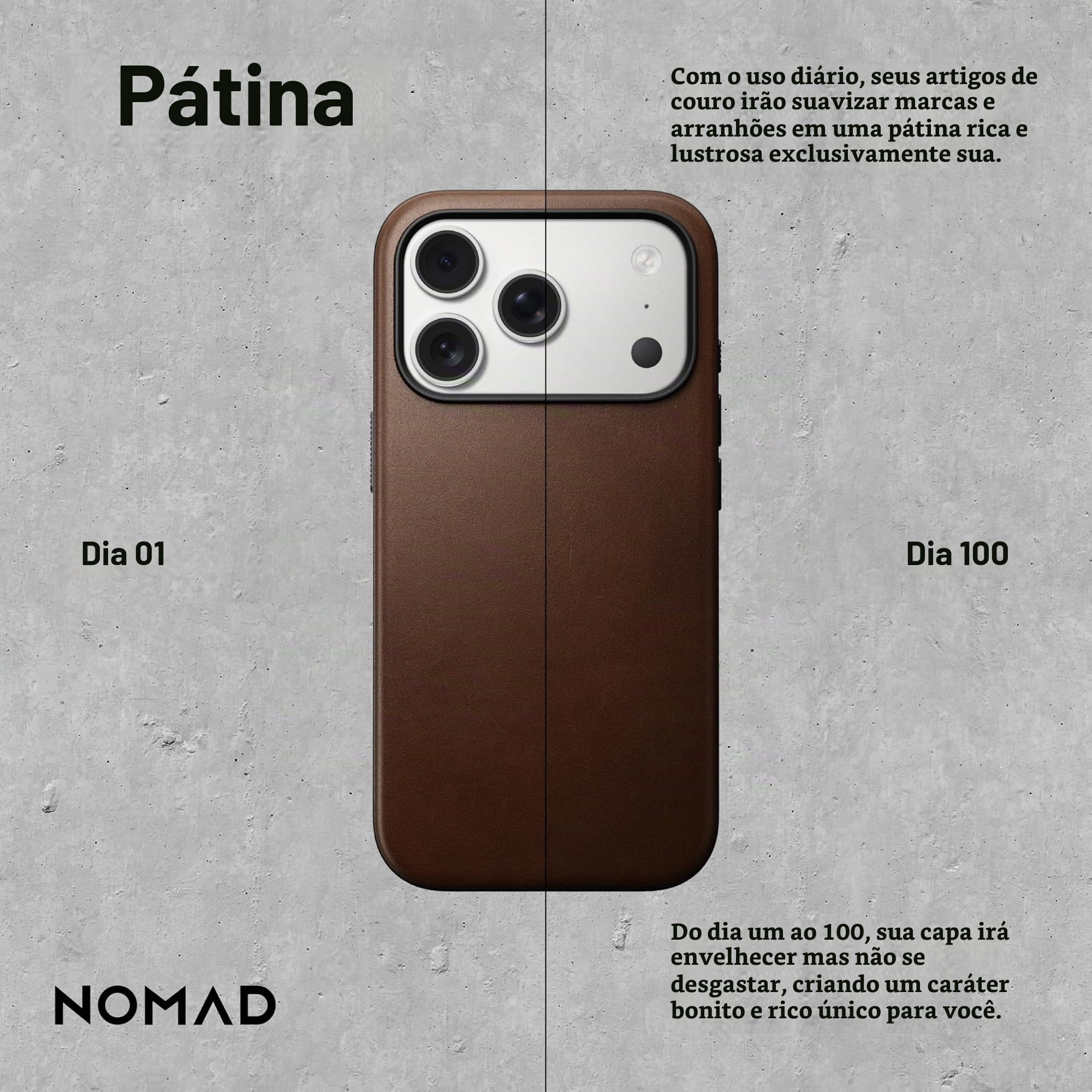 NOMAD Capa de couro moderna marrom compatível com iPhone 17 e 18
