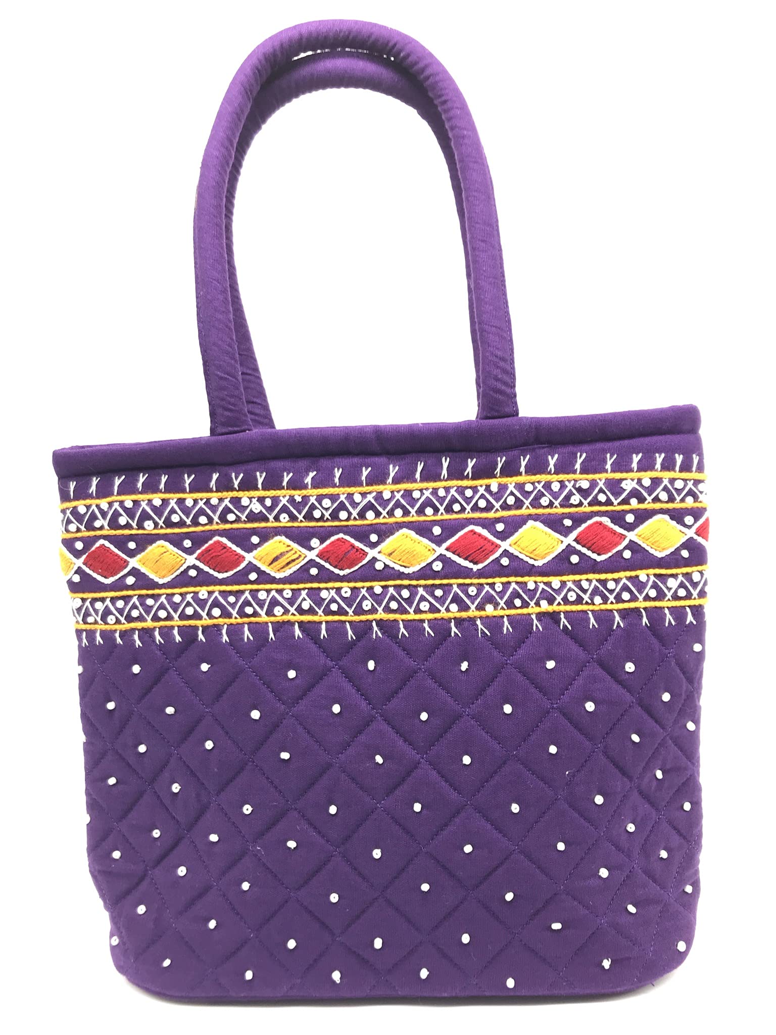 SriAoGHandmade MINI hand held bags Cotton Traditional Banjara Top handle bags for Ladies Embroidered (9x7x3 Inch Original Mirror Beads and Threads Work, Multicolor)