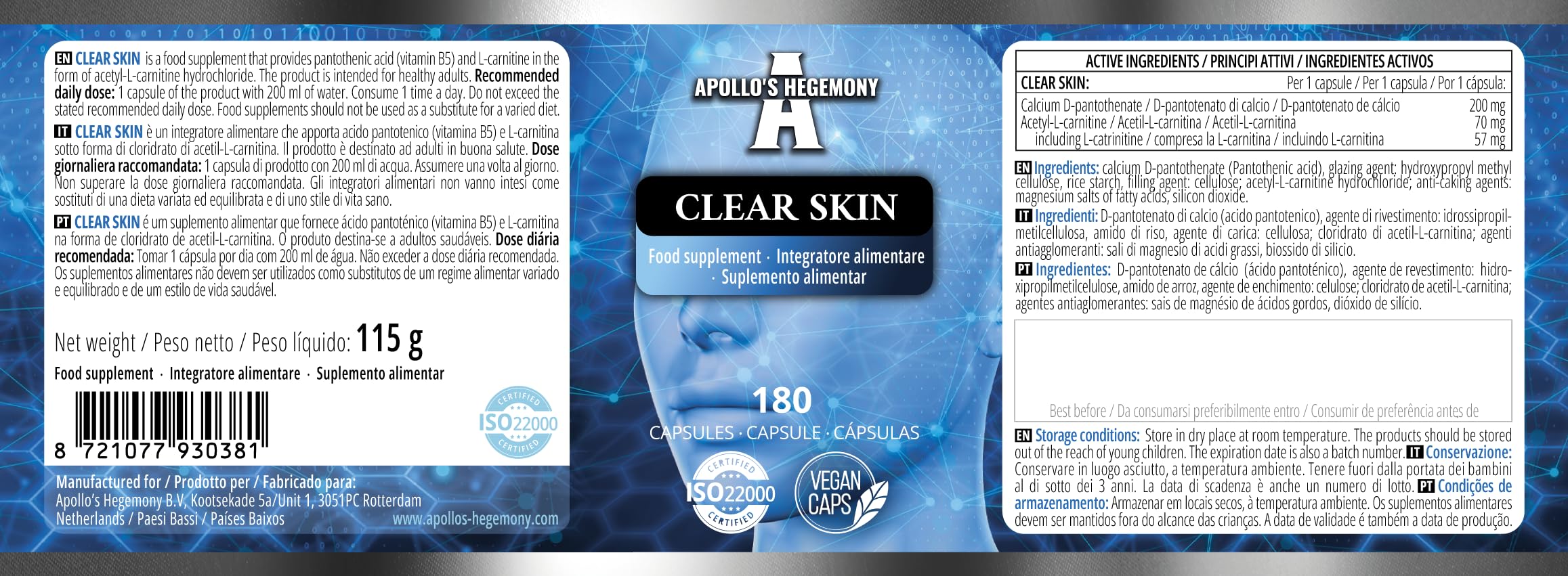 b5 and l carnitine for acne Clear Skin - Vitamin B5 200mg (Pantothenic Acid) and Acetyl-L-Carnitine  70mg, 180 Vegan Capsules, 6 Months Supply, Anti-Acne, Enhanced Skin Health,  Diet Supplement