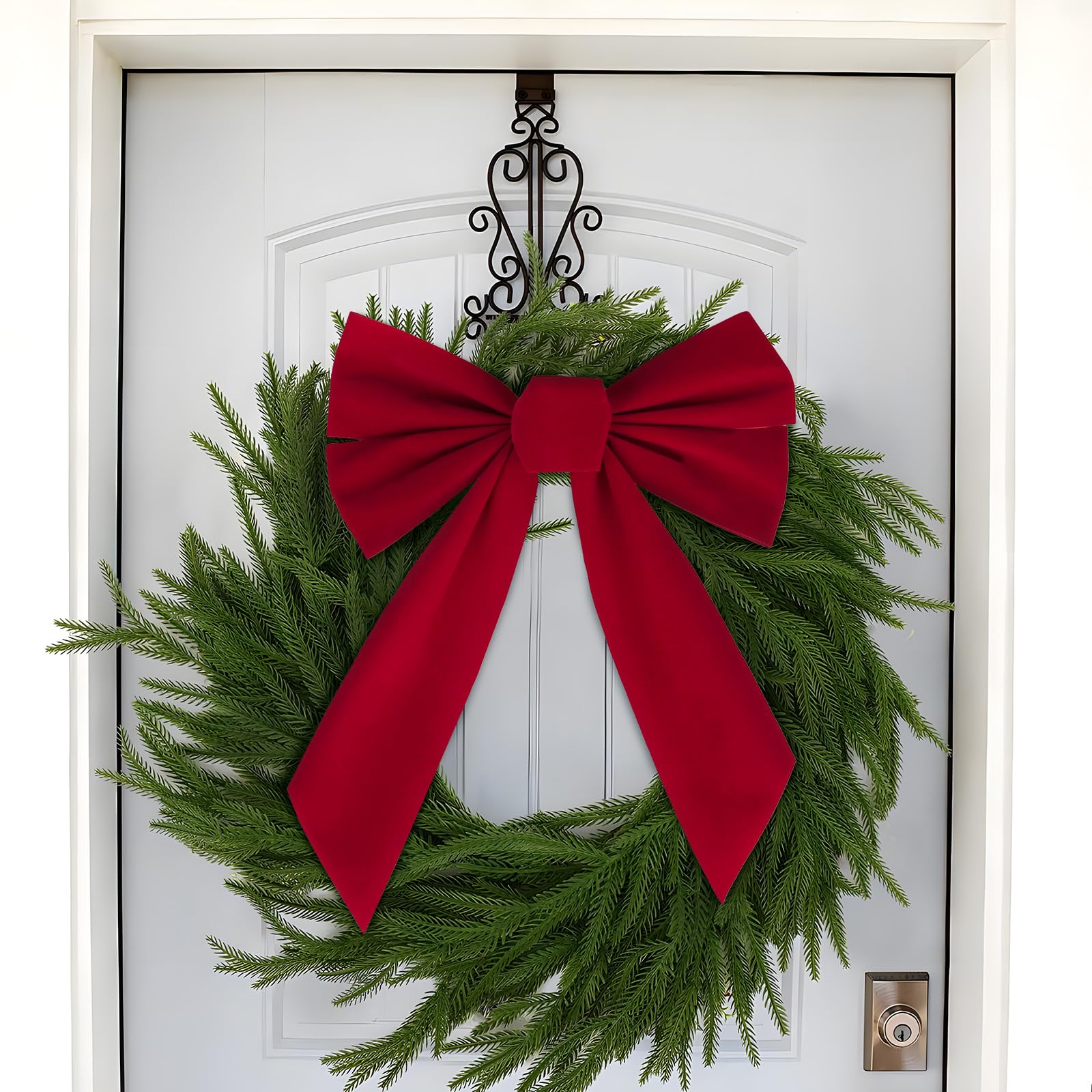 BETESSIN 6 Piezas Lazo Rojo 27x35cm, Lazo Grande de Navidad, Lazo de Tela Decoración para Árbol de Navidad Corona de Navidad, Lazo Decorativo de Puertas Escaleras Patios Ventanas