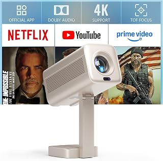 VOPLLS Smart Mini Projector Native 1080P 4K Support WiFi 6 Bluetooth 5.2 Dolby Audio Netflix Compatible TOF Auto Focus Portable Outdoor
