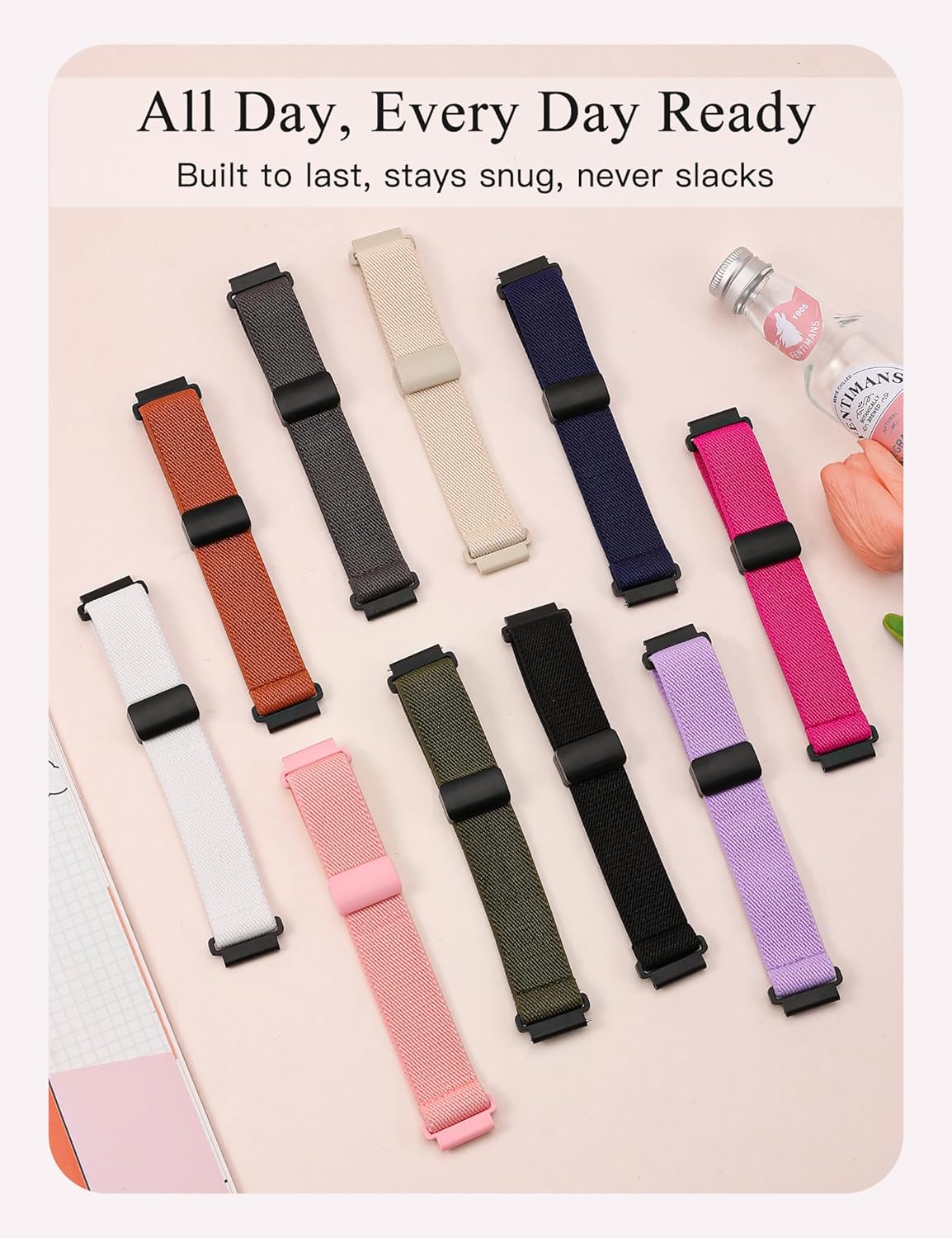 TOYOUTHS 3 Pack Magnetic Stretchy Band Compatible with Samsung Galaxy Watch 7/6/5/4/FE/Active 2 40m 44mm/Watch 6/4 Classic/5 Pro 45mm, 20mm Wristband Elastic Nylon Braided Sport Strap Women Men - Image 5