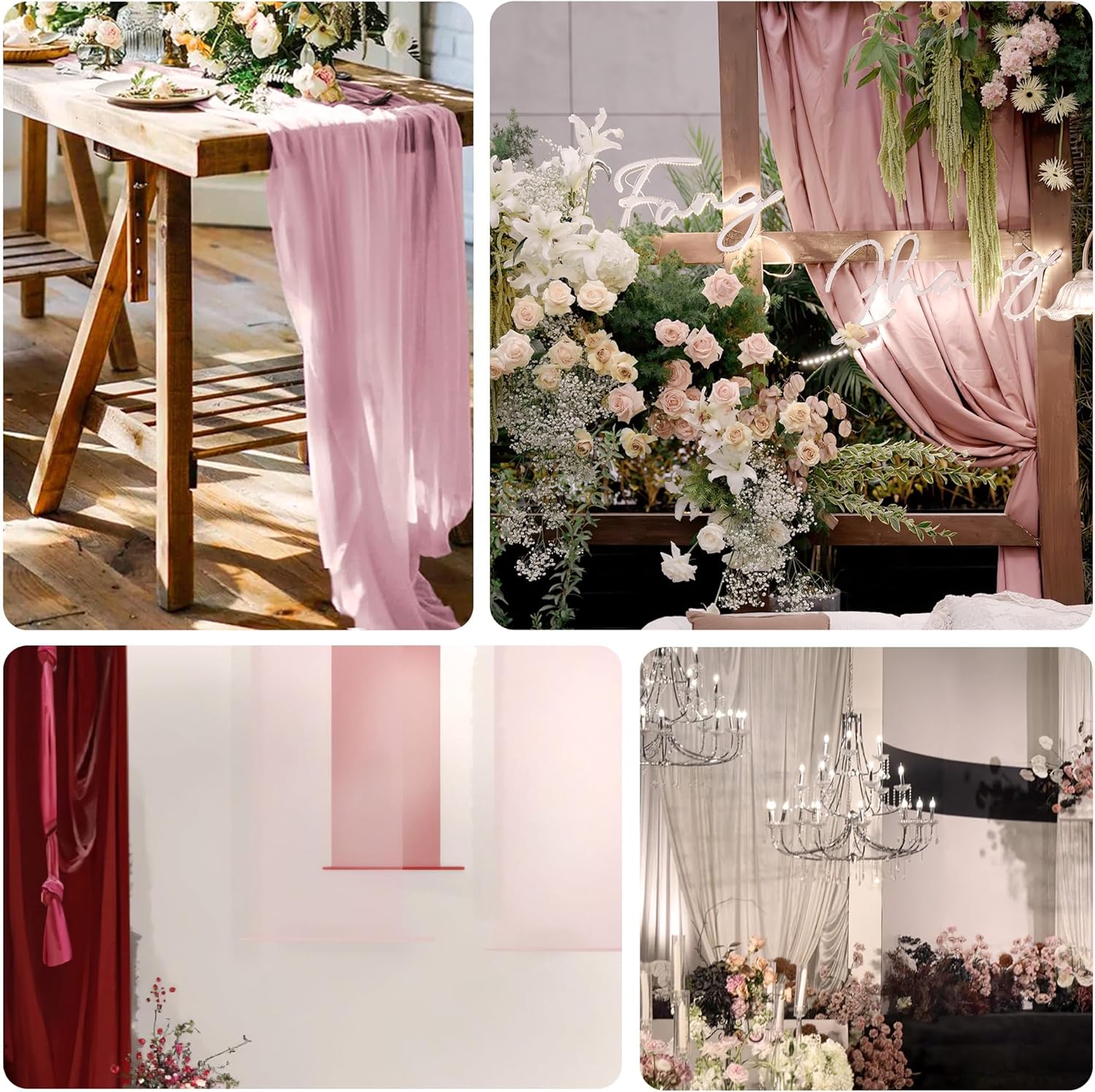 4 Pack Pink 10ft Cheesecloth Table Runner, Boho 35x120 Inch Long, Gauze Table Runner Decor for Baby Shower Bridal Shower or Wedding Party