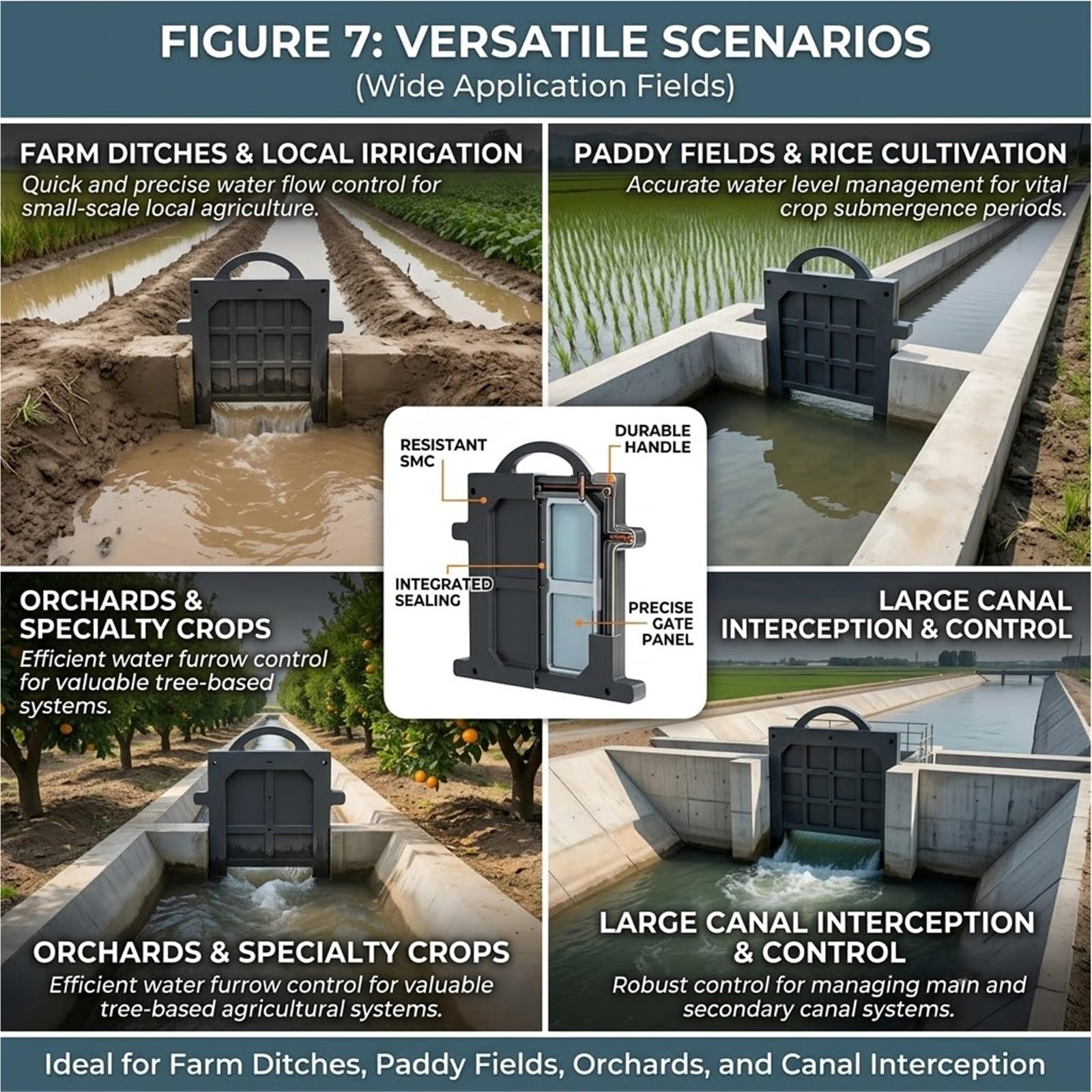 Paratoia Portatile Valvola Per Irrigazione Agricola(30x45cm) | Fibra di Vetro 5cm | Controllo Bidirezionale | Posa in Cemento | Comoda Maniglia Manuale
