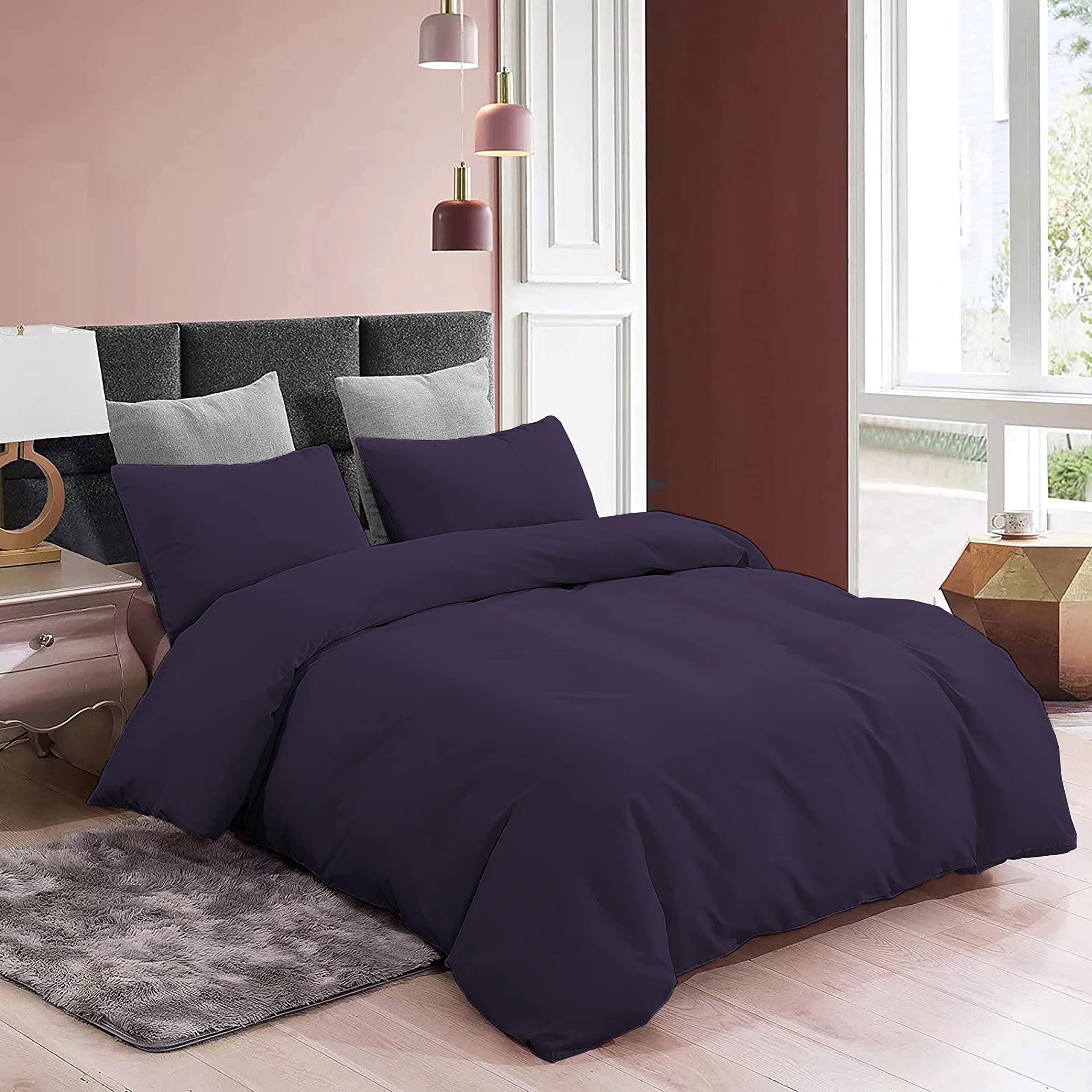 YRM Bedding's Duvet Covers - 100% Microfiber, 3-Piece Duvet Cover Set, Ultra Soft with Zipper Closure Duvet Cover (61X91 Inches) and 2 Pillow Cover (18X28 Inches) - Single Size/Nevy Blue 1