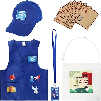 Mailman Costume for Kids Includes Mail Carrier Vest Hat Canvas Bag Mailman Pass Cards and Envelopes for Postman Career Day