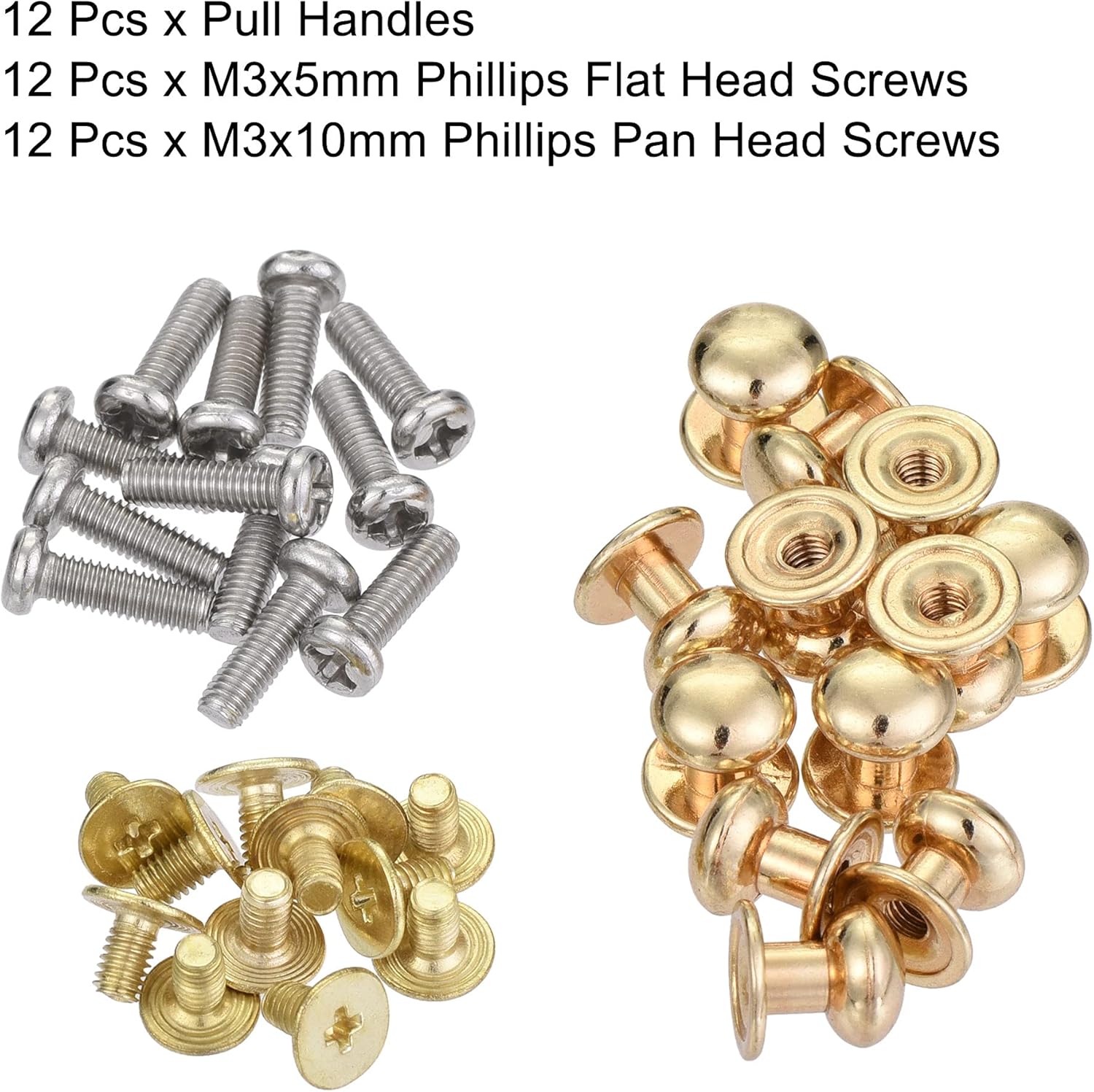 uxcell 8mm Head Dia. Round Knobs Pull Handle, 12pcs Zinc Alloy for Drawer Pulls Gift Box Cabinet Door Knobs with Screws, Light Gold