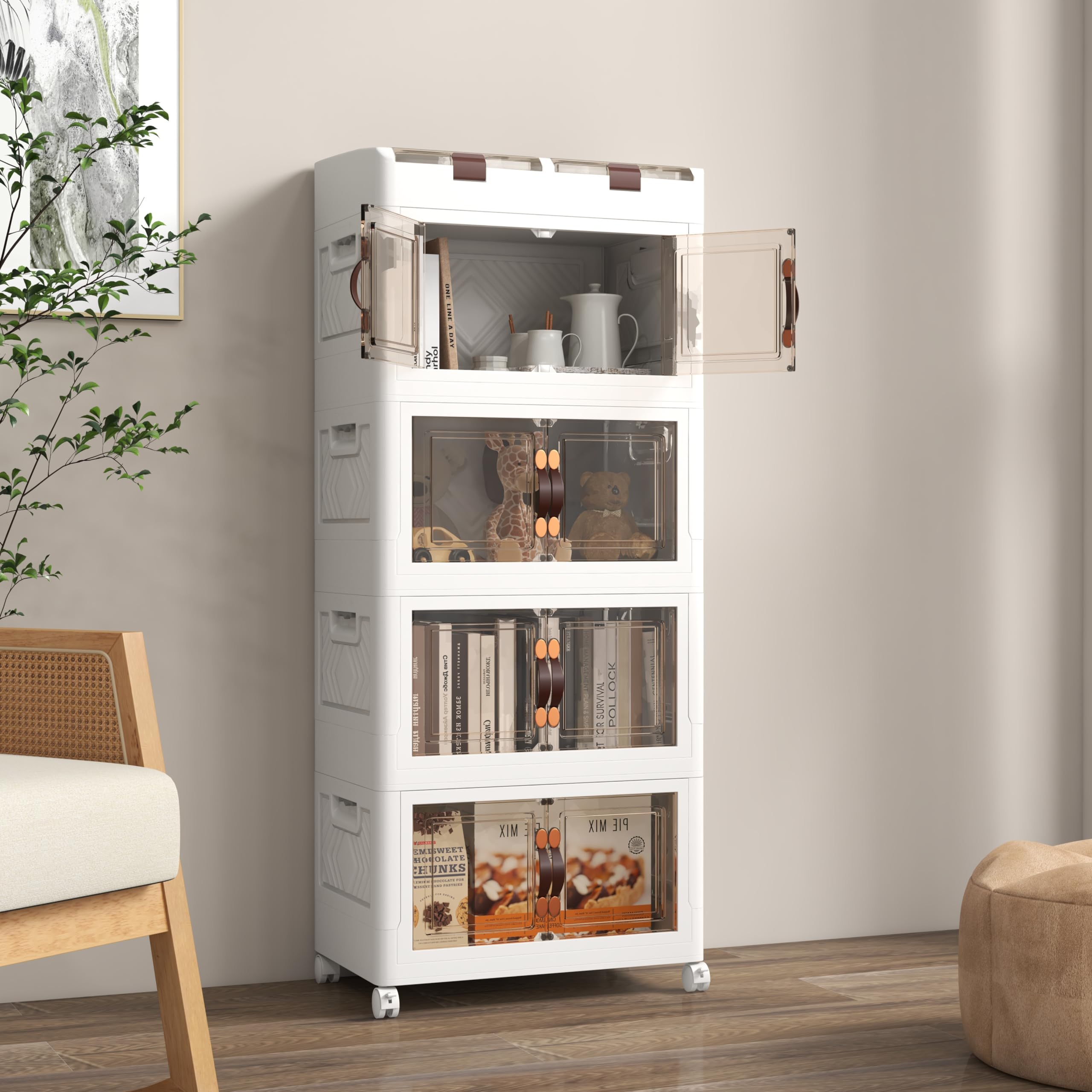 KOMFOTTEU Multifunctionele opbergkast met 2 deuren en 5 vakken, opbergkast met kantelbeveiliging, wit, 80 x 24 x 119 cm, QF52764IT ARMADIO