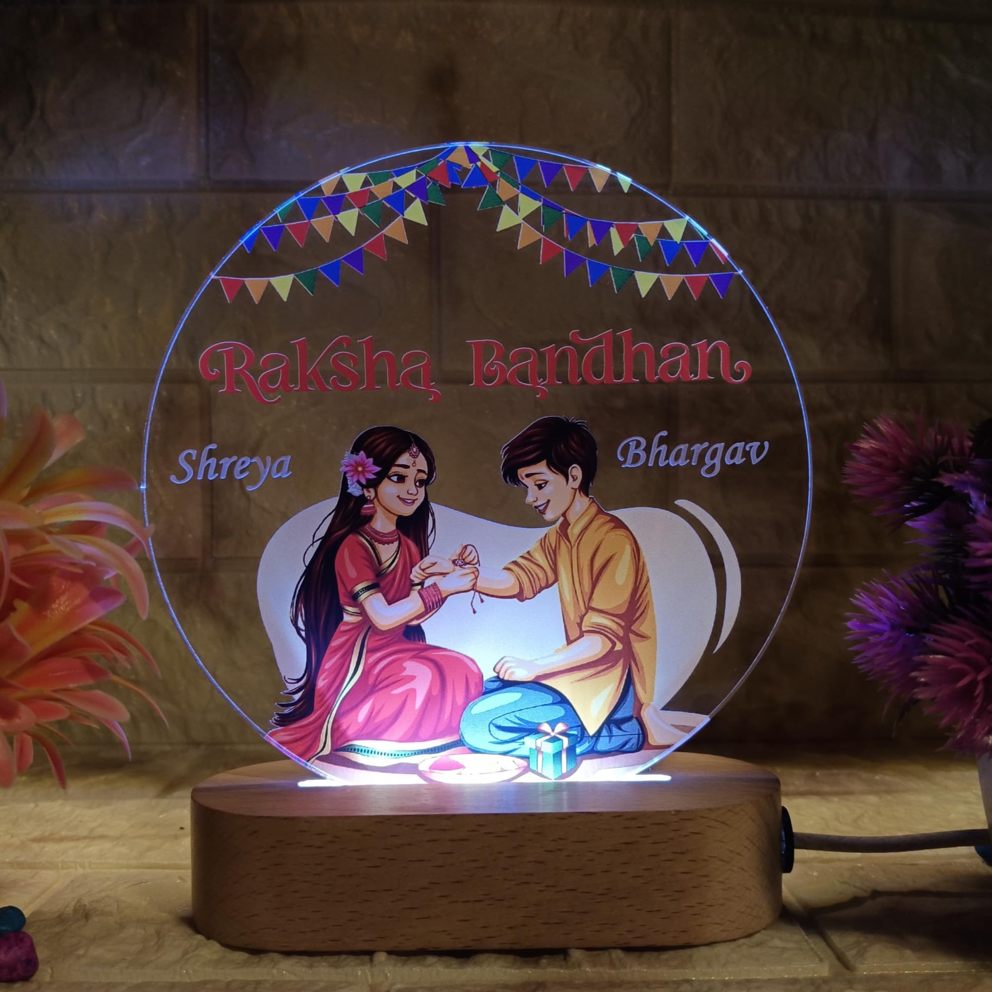 SHAYONA Personalized Raksha Bandhan LED Acrylic Lamp for Brother & Sister | Custom Name Rakhi Night Light with Brother Sister Artwork | Customized Rakshabandhan Gift for Bhai Behan 4
