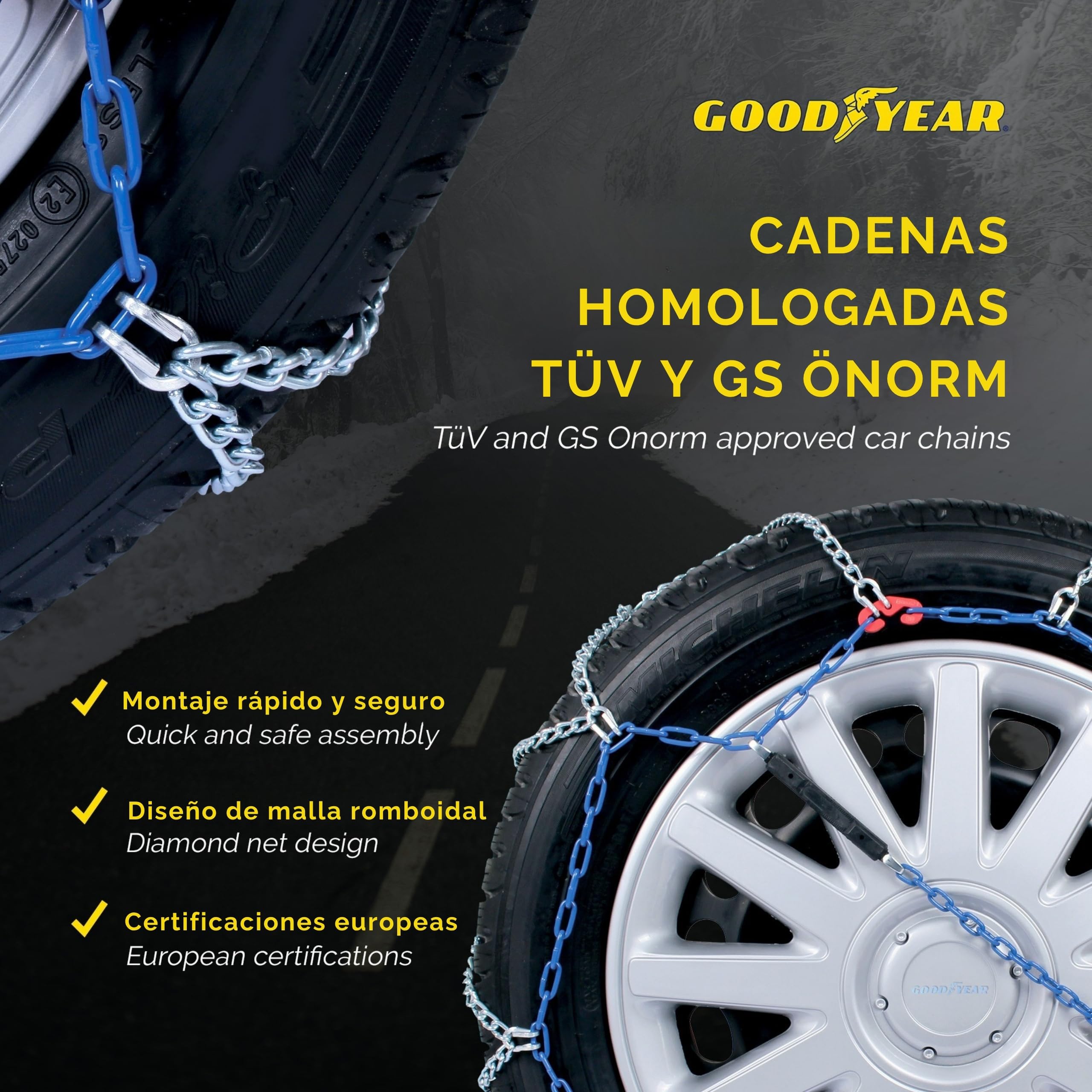 Goodyear 77958 "G7" Cadenas de nieve 7 mm para coche, Talla 130, Primera calidad Homologación TUV y GS ÖNORM