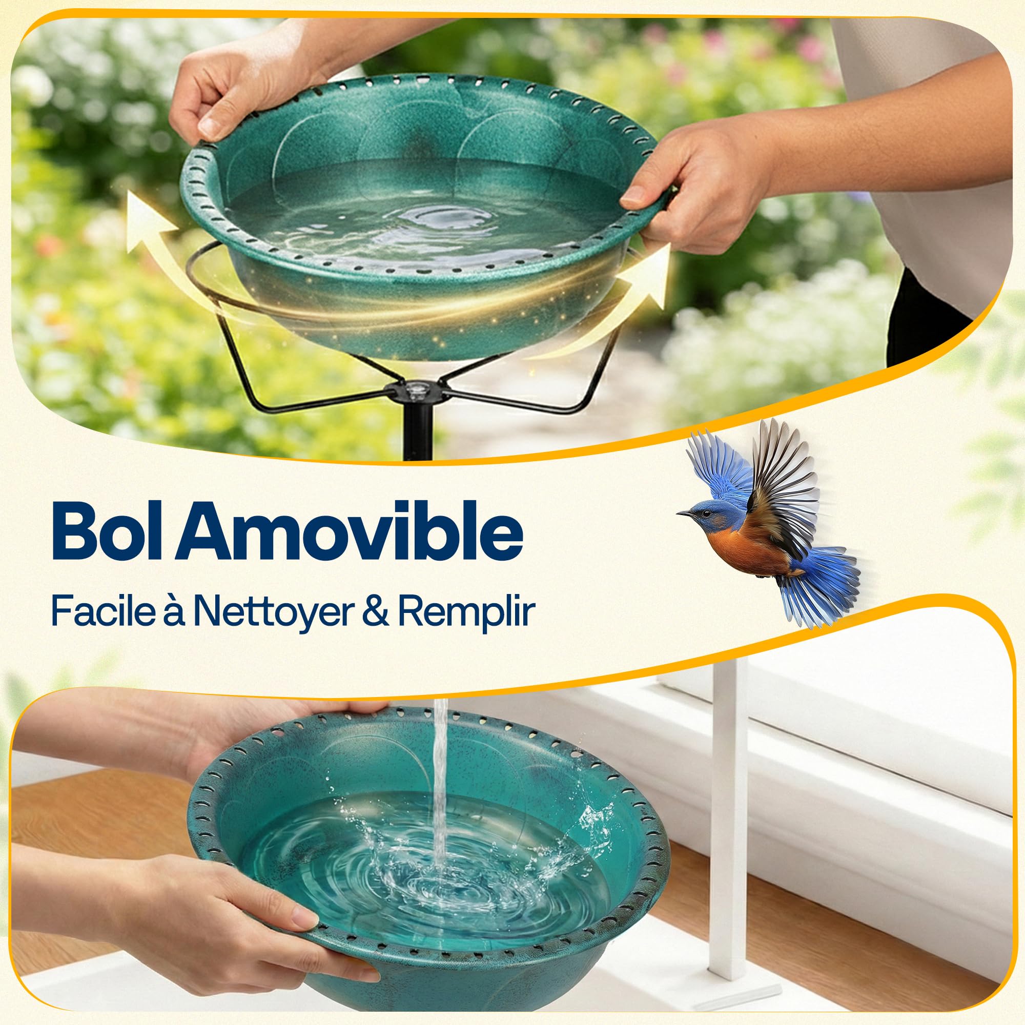 VIVOHOME Fontaine Solaire pour Bain d'oiseaux en Polyresine, Hauteur 74cm, Mangeoire Extérieure sur Pied avec Tige en Métal, Base à 5 Pointes