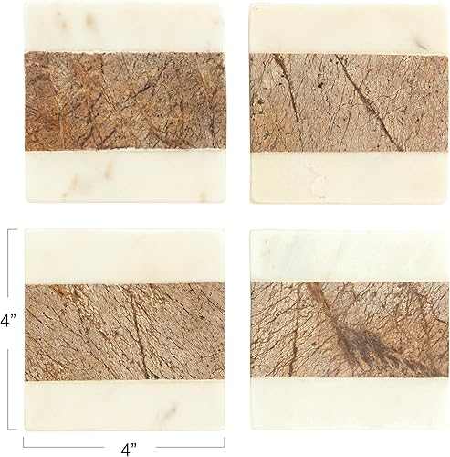 Miniatura 2 de Creative Co-Op Posavasos cuadrados de mármol con cuerda de yute, marrón (juego de 4 piezas)