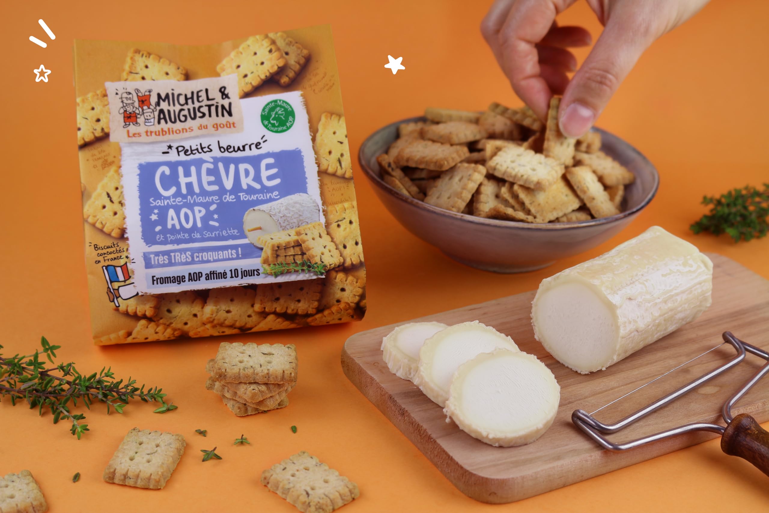 Michel et Augustin – Petits Gâteaux Sec Apéritifs au Chèvre Sainte-Maure de Touraine AOP et Sarriette – Biscuits Salés Gourmands – Fabriqués en France – 100g x 8