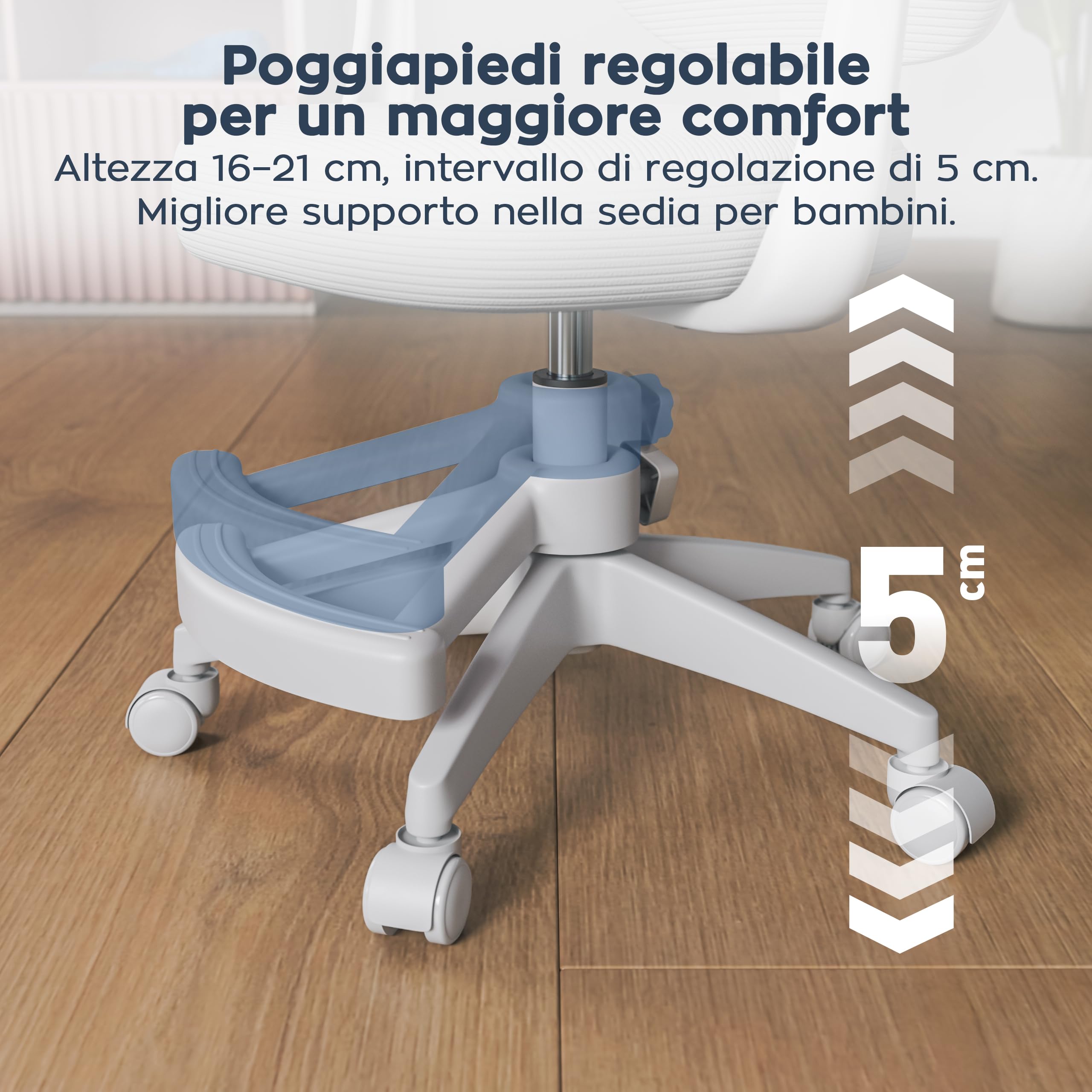 MARK ADLER Junior 3.1 Sedia da scrivania ergonomica per bambini e ragazzi – con poggiapiedi – Regolabile in altezza – Per una seduta sana – Crescita 90 – 170 cm – Braccioli pieghevoli 0 – 90 °