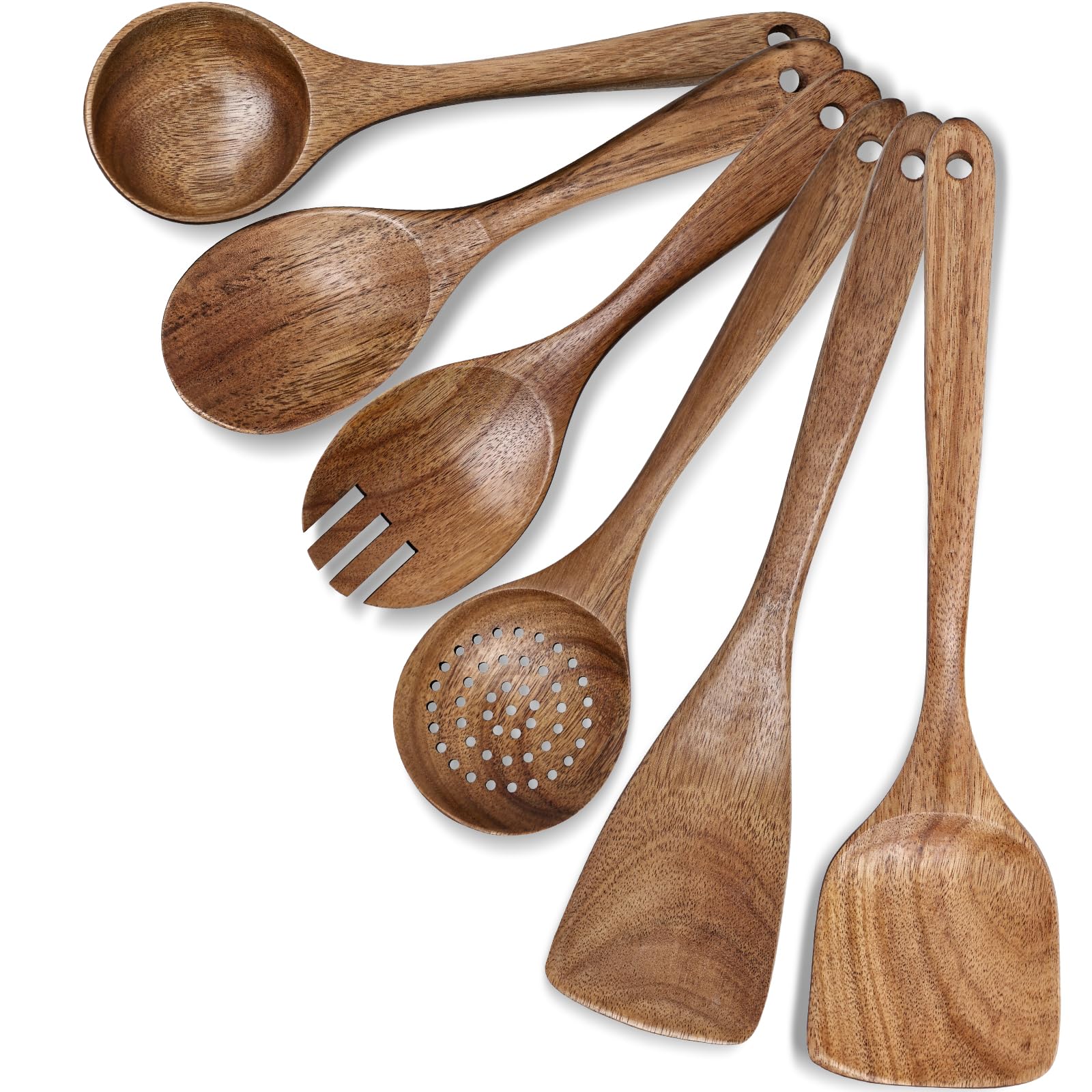 HAKSEN Holz-Kochutensilien, natürliches Akazienholz, Küchenutensilien, Holzspatel zum Servieren, Rühren, Kochen, Mischen, 10 Stück