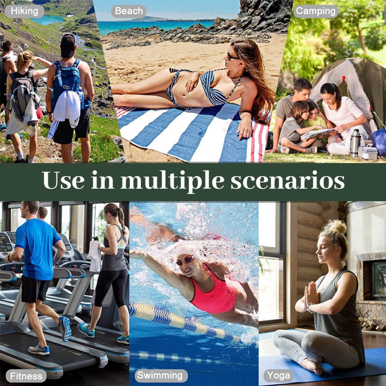 Toalla de playa de secado rápido, toalla de microfibra de gran tamaño con cierre magnético, resistente a la arena para viajes, natación, piscina, yoga, senderismo, camping