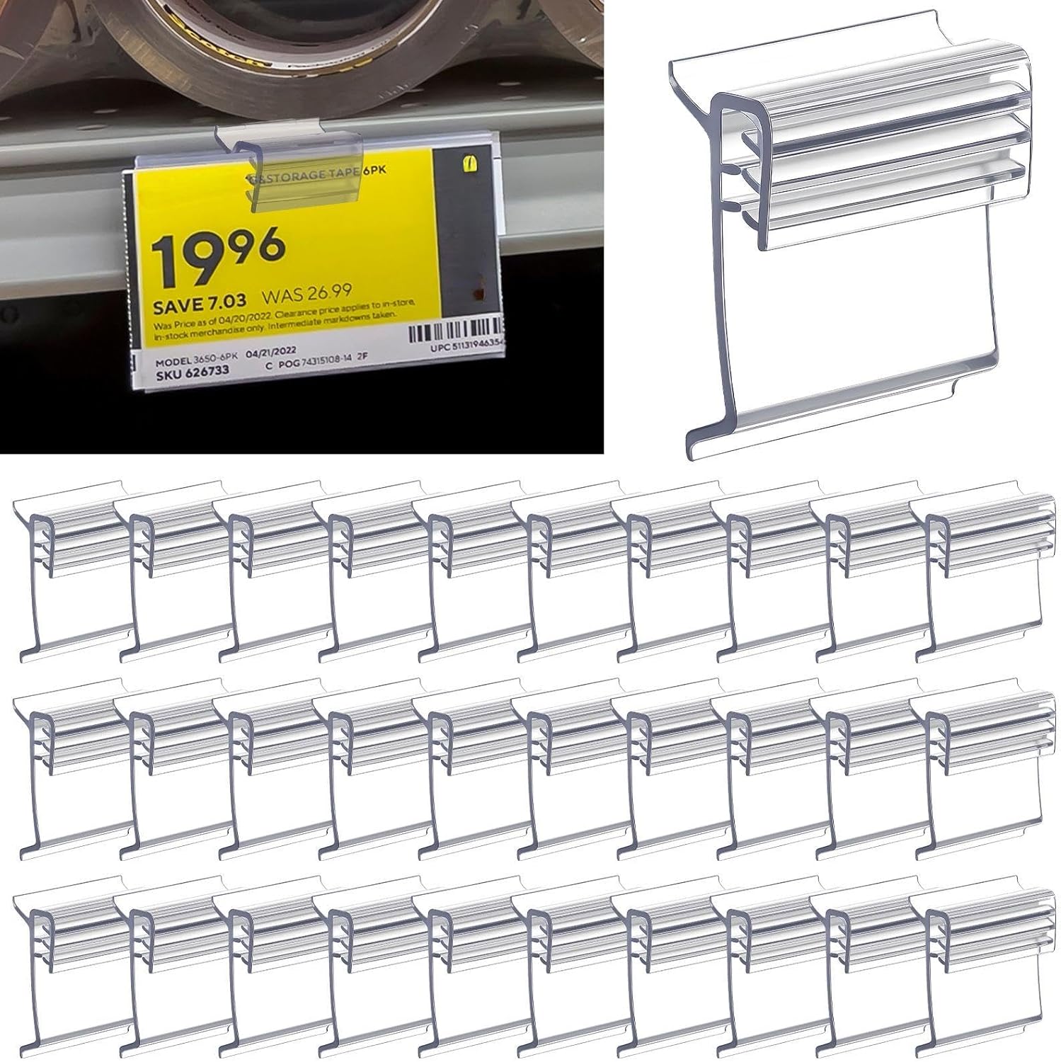 Fulmoon 200 Pcs Retail Shelf Tag Sign Holder, Gripper Clip on Shelf Talker, Price Labels Display Clips for Retail Shop (1-1/4 Inch High by 1 Incn Wide)