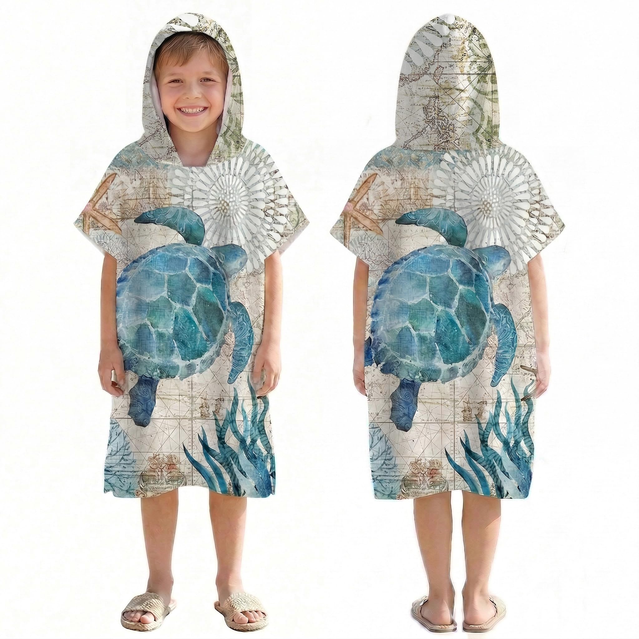LOMTRATS Quick-drying Surf Poncho, Changing Towel, Bathrobe, Sports Towels for Swimmers,Hoodie for Kids,Swimming,Beach,Surfing,Diving,Bathing（Kid-M）