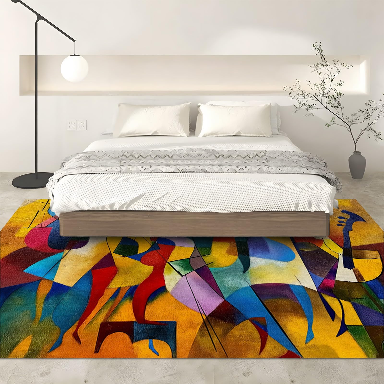 Grande Tapis Abstrait Notes De Musique Et Instruments, Flanell antidérapant Tapis 140 x 200 cm pour Salon Chambre, Jaune Décoration Maison Moquettes Doux Tapis de canapé Rampant