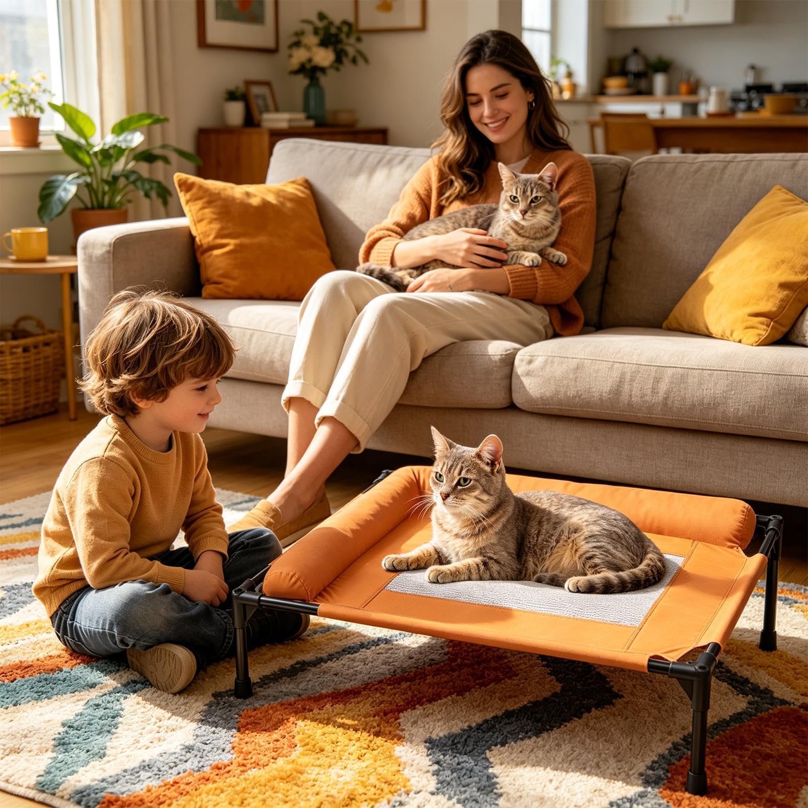 Cama Elevada para Mascotas Sofá Lounge Transpirable Con Base Antideslizante | Catre Para Perros Con Almohadones para Hogar Salón Apartamento Dormitorio Patio Balcón y Porche