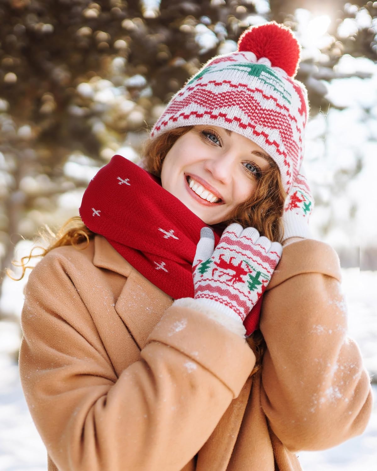 Red Christmas Cup Gift Box for Women Christmas Tree Elk Winter Set White Coffee Mugs with Spoon, Scarf, Gloves, Hat, Socks, Greeting Card in a Red Box Xmas Presents for Wife Mom Sister