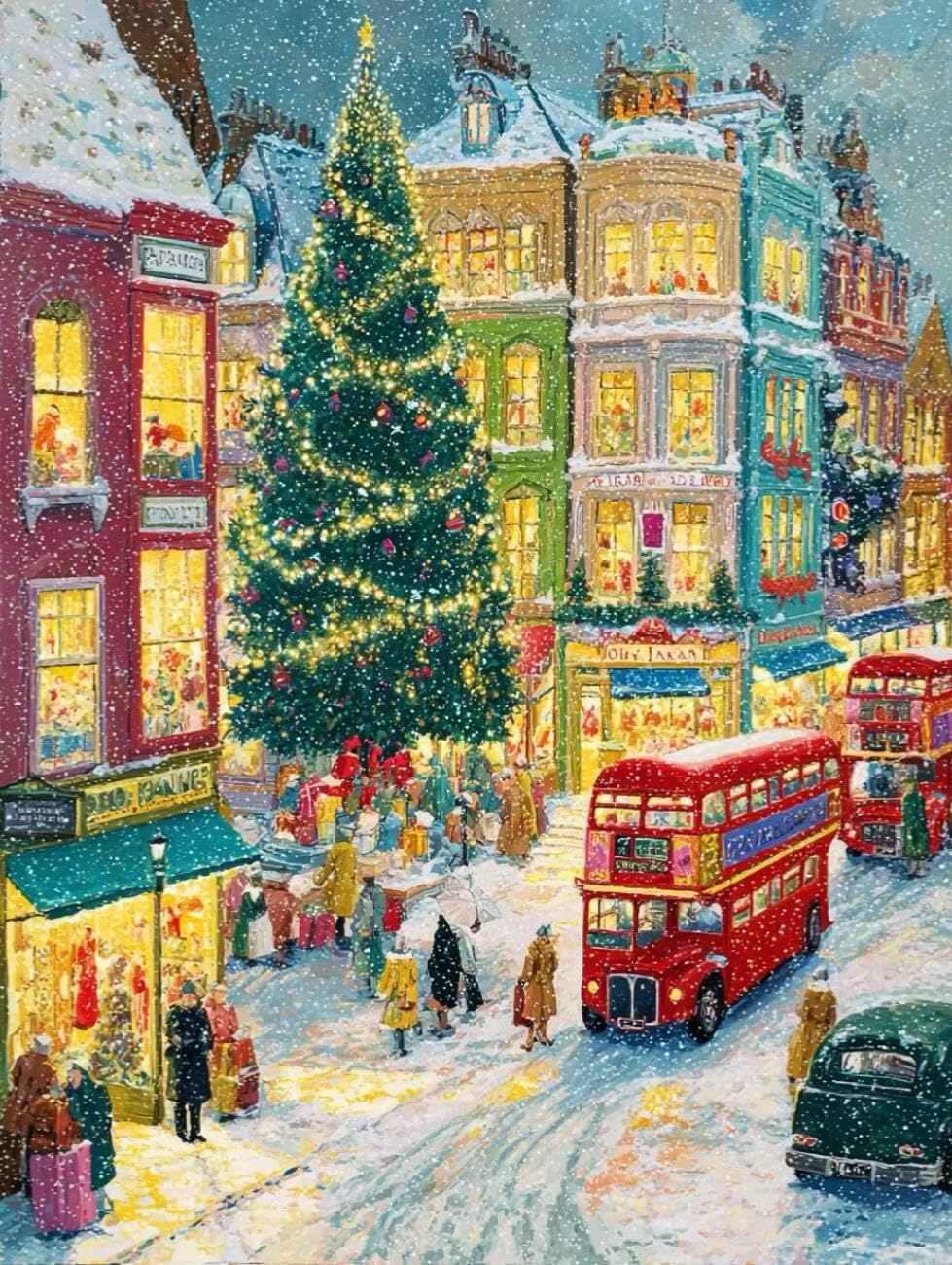 Henypt Cross Stitch Kits Streets in the Snow Landscape DIY Arts Aand Craft Kit for Beginners The Elderly with Accessories Home & Leisure/Gifts 14CT 50x70cm