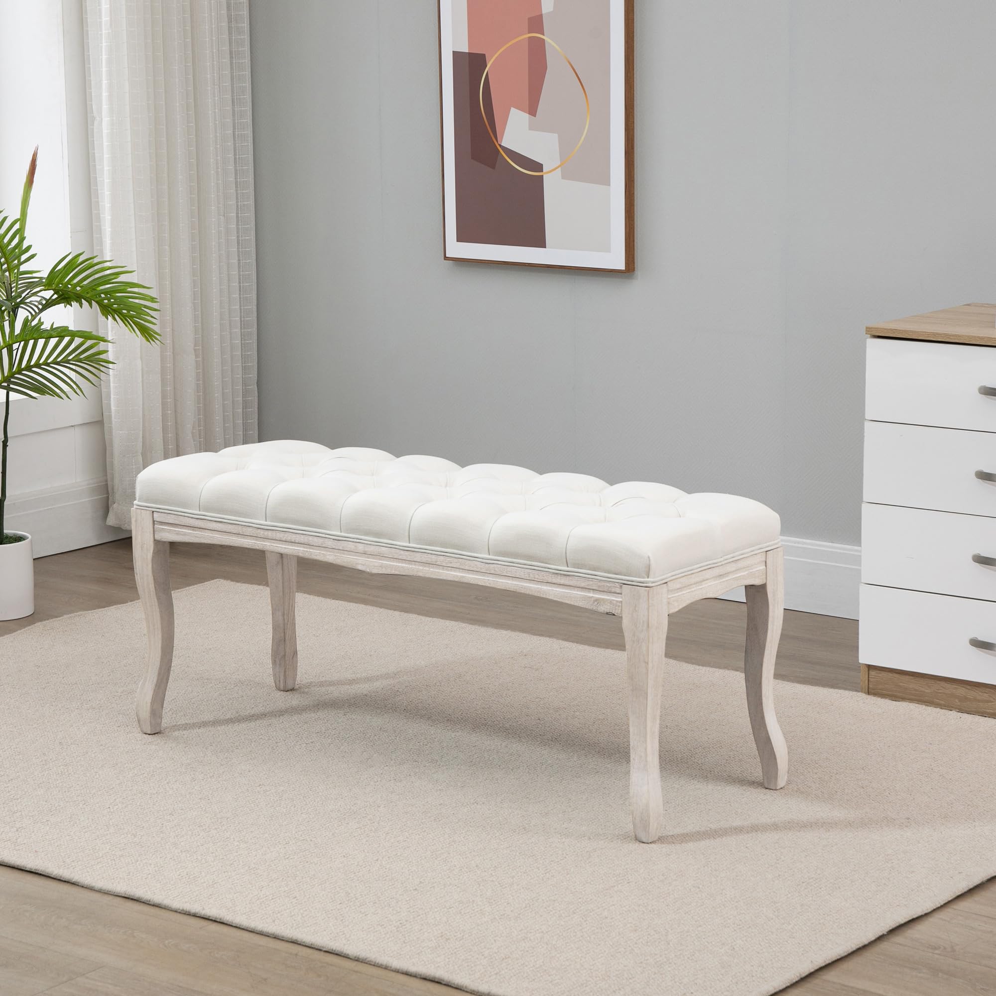 HOMCOM Sitzbank Polsterbank mit Leinen-Bezug für Flur 110 x 40 x 48cm Beige