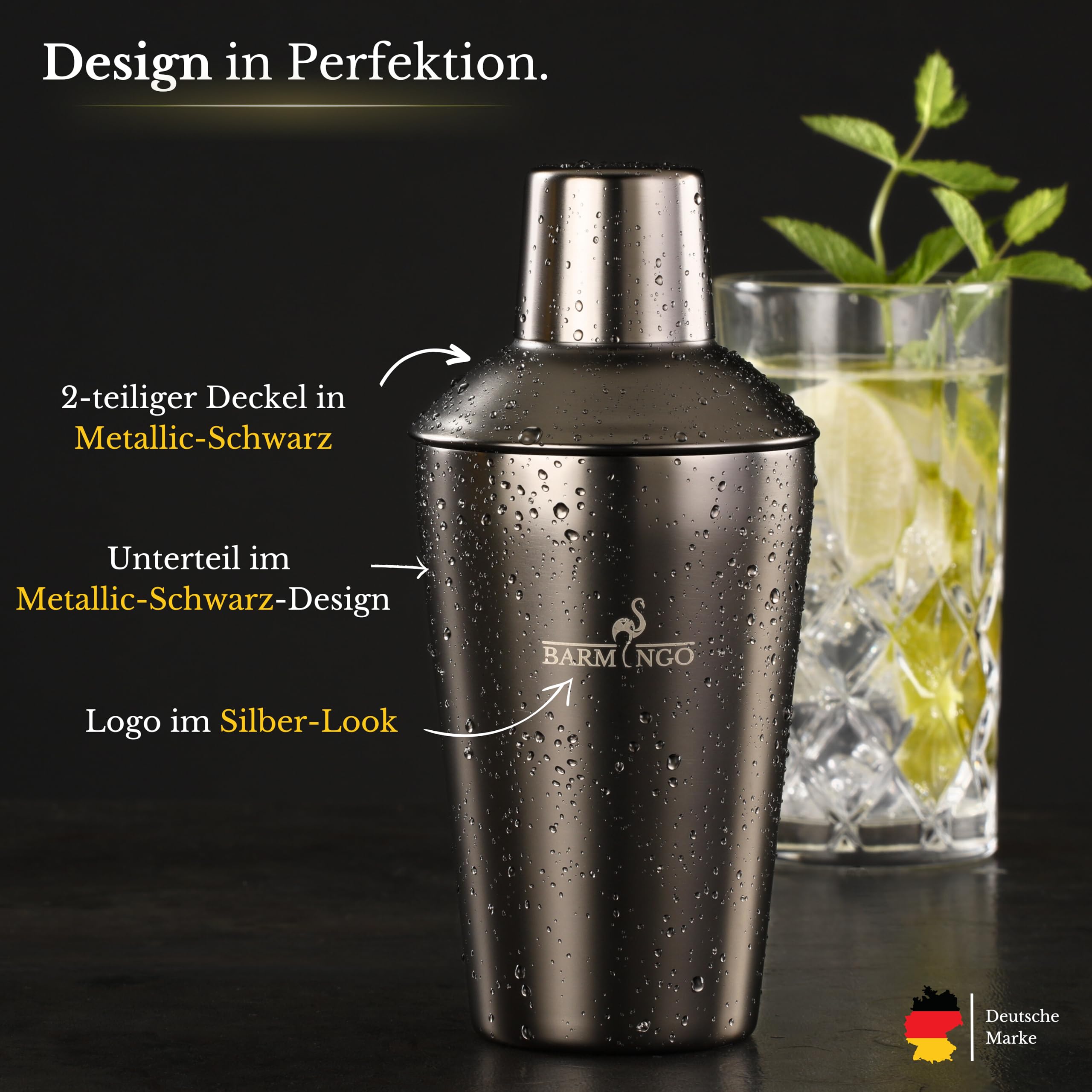 Set shaker da cocktail [1,3 – molto buono] – Shaker da cocktail in acciaio inox da 500 ml con accessori da bar, set da bar | set da bar | set da bar | set regalo | nero