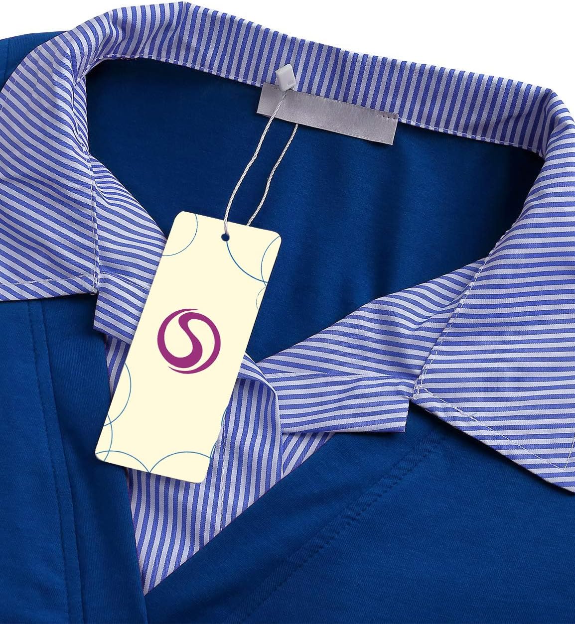 Women's Long Sleeve Contrast Collar Shirt A-line Pleated Office Tunic - Image 3