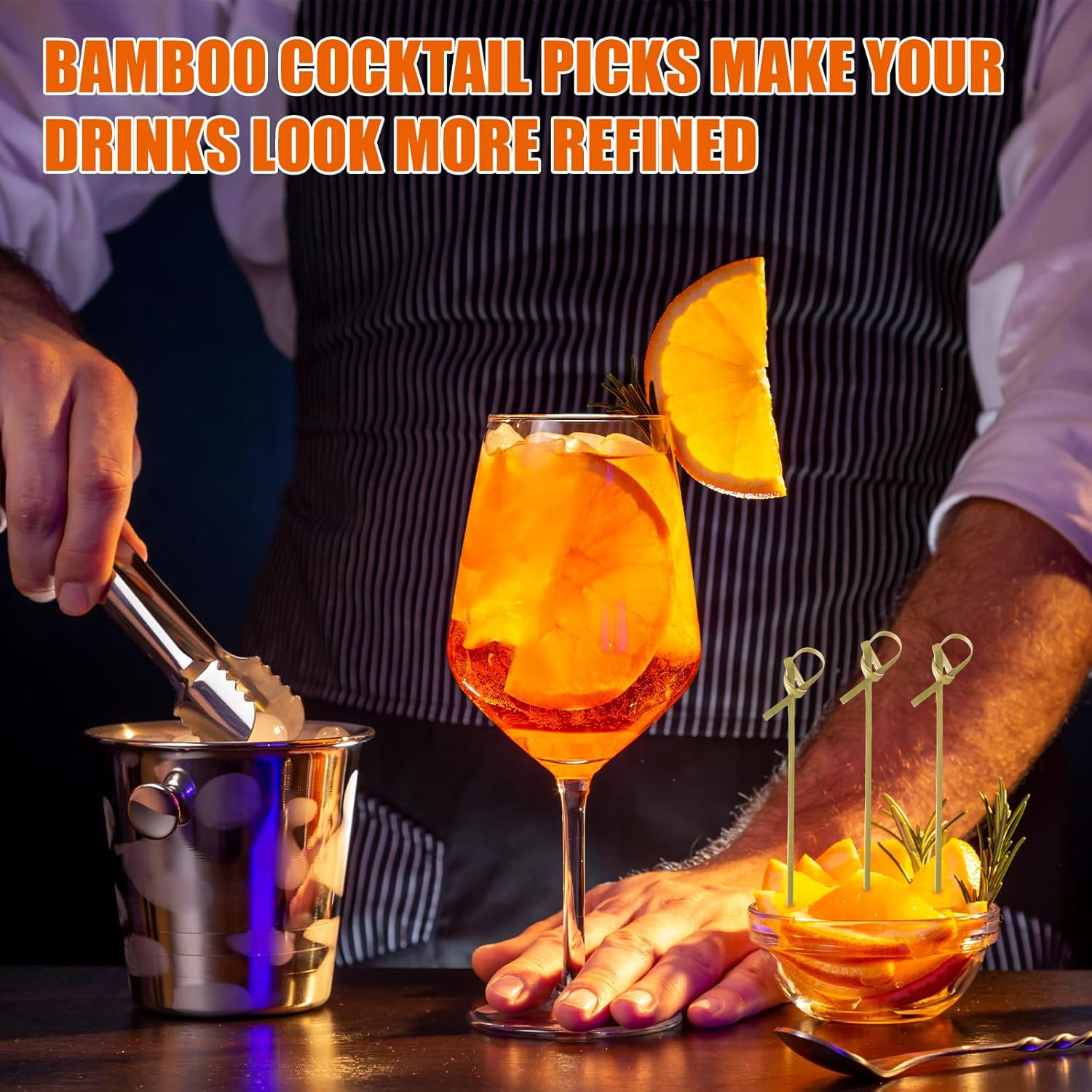 Nuogo 2000 Pcs Bamboo Cocktail Picks 4.13 Inch Bamboo Skewers Fruit Toothpicks for Appetizers Drink Garnish Sticks Handmade Food Pick with Looped Knot for Party Bar Snacks Sandwiches Drinks