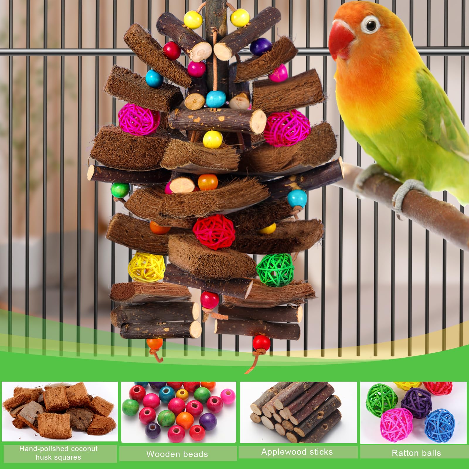 Kyouki Bird Toy for Parrots，Cockatiels, Budgies, Conures, Macaws, Lovebirds, Amazons and Other Small/Medium/Large Birds - Chewable & Shreddable Natural Coconut Husk Enrichment Toy (Medium) - image 4