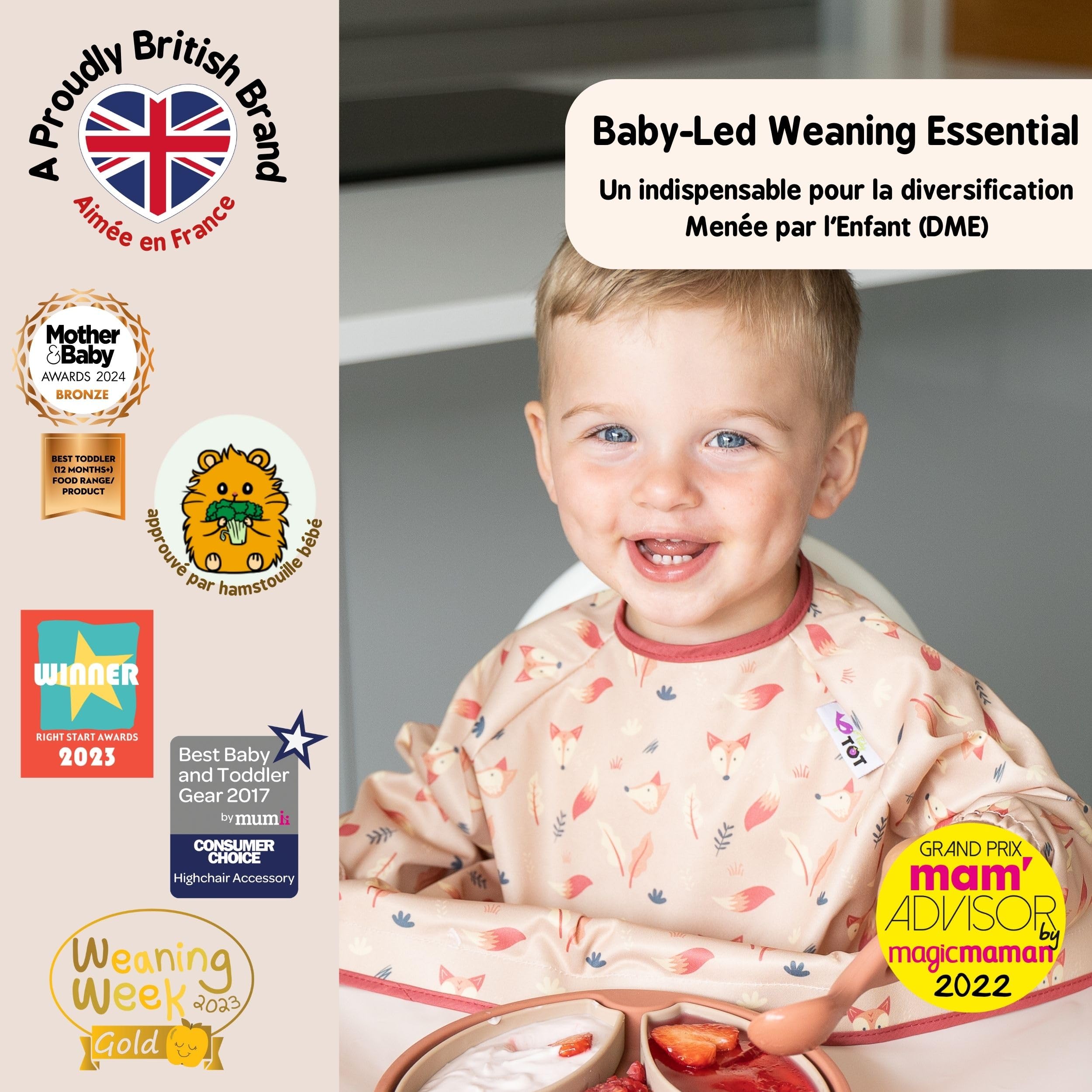 Tidy Tot Bavoir Manches Longues Bébé DME Protection Anti-Salissures Dès 4 Mois