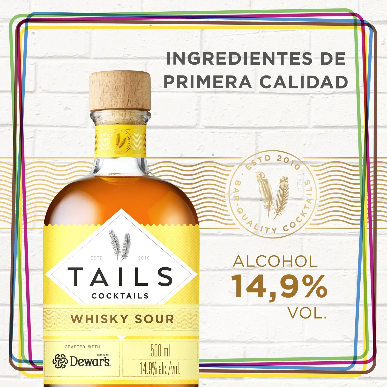 TAILS Cocktails Cóctel Whisky Sour, Cóctel con Whisky Listo para tomar, 14,9% ABV, 50cl / 500ml