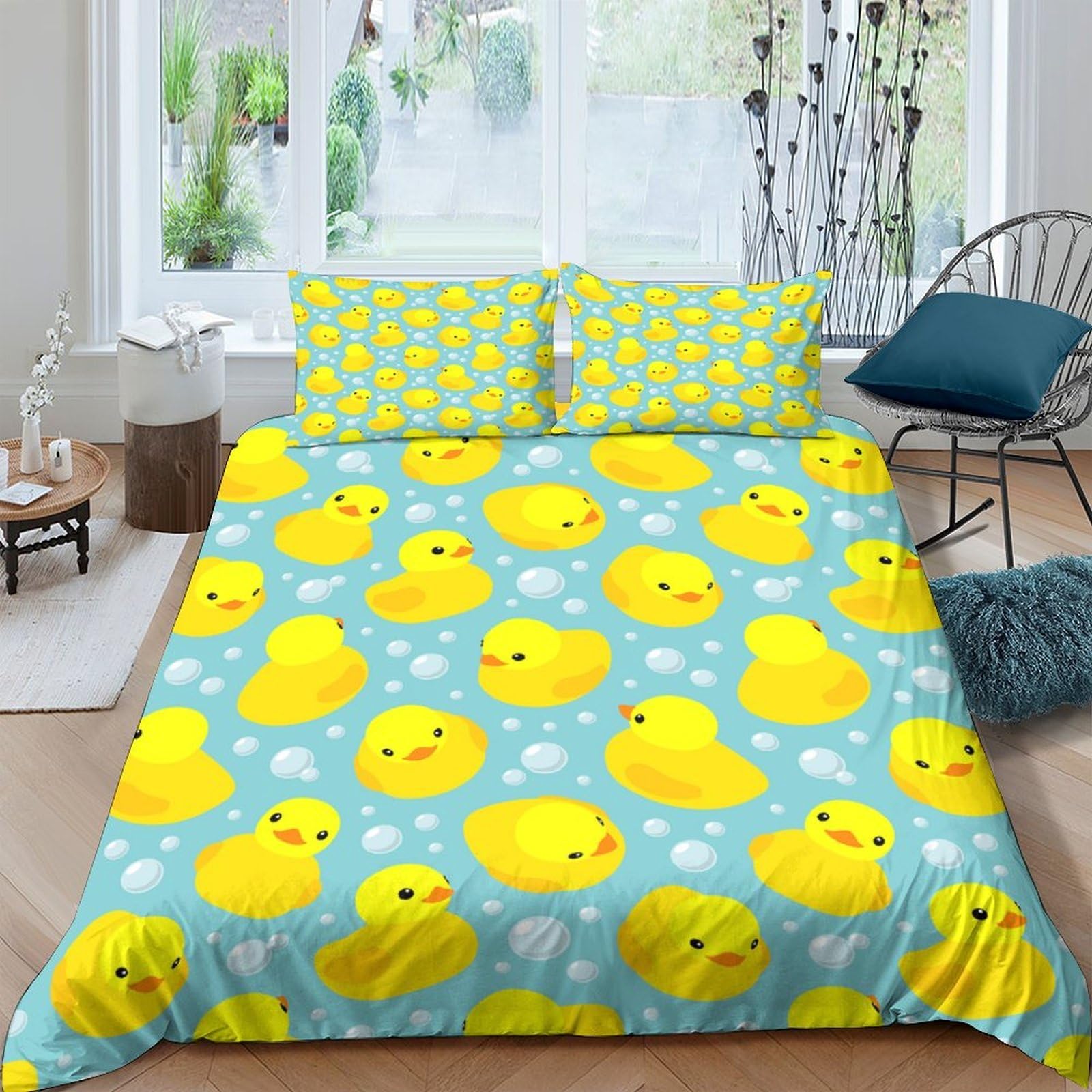 Ctjqhvkz Style-4 3D Printed Yellow Duck Fitted Sheet Microfiber Soft Anti-Slip Blue Bubble Mattress Cover For Bedroom Dorm Bed Decoration Single（135X200cm）