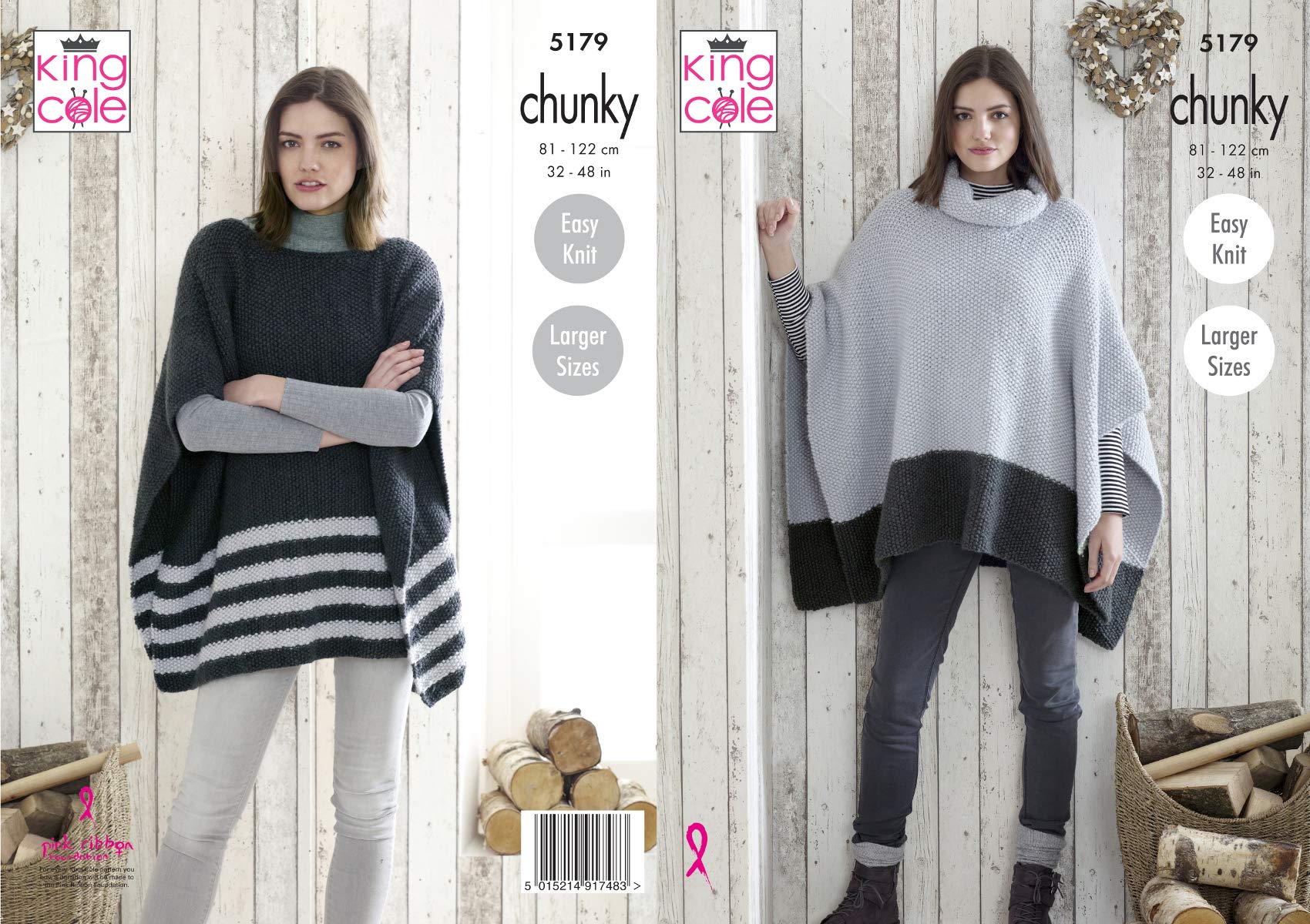 King Cole 5179 Knitting Pattern Womens Easy Knit Ponchos in Timeless Chunky