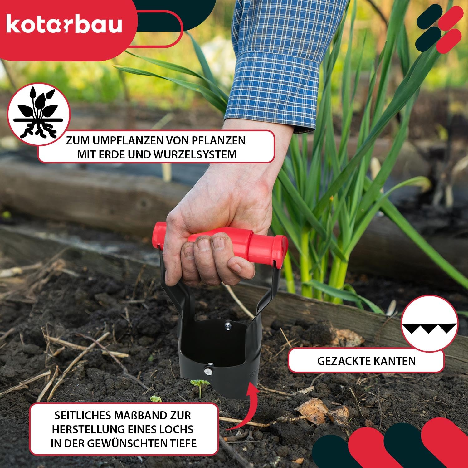 KOTARBAU® Piantabulbi - 23 cm - Piantabulbi - Puntale - Acciaio verniciato a polvere - Ausilio per la piantagione - Per piantare bulbi - Nero - Accessori da giardino - Trapano per buche