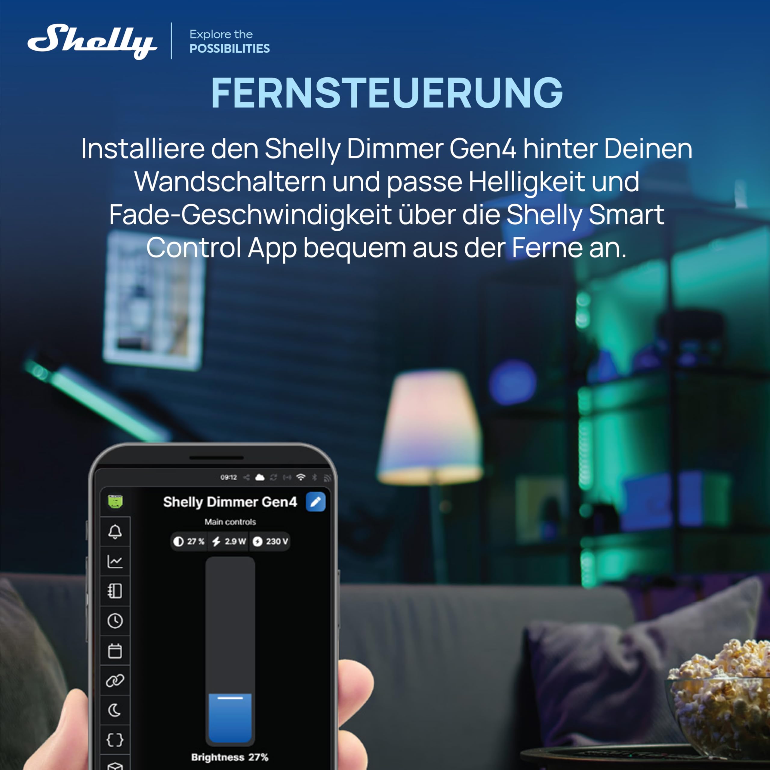 Shelly Dimmer Gen4 - WLAN Smart Dimmer, Matter-Zertifiziert, Dimmbare Lichter, Zigbee Lichtschalter, LED-Streifen, Zeitschaltuhr, Kein Neutralleiter, Kein Hub Еrforderlich, Alexa, Google & HomeKit