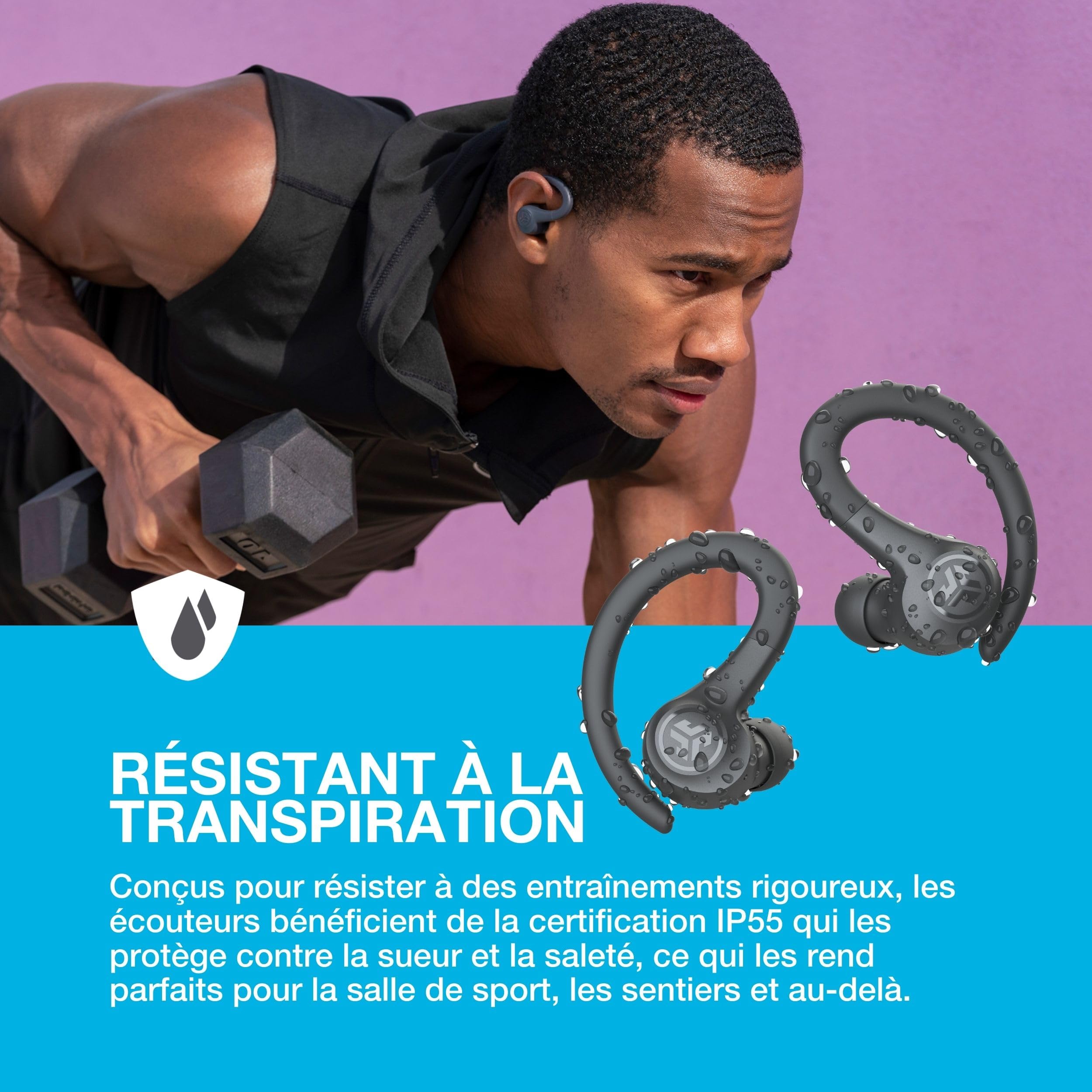 JLab Go Air Sport+ Écouteurs Bluetooth sans Fil Sport, Graphite | True Wireless, Oreillette 35h de Batterie, Indice d'Étanchéité IP55, Contrôle par Application