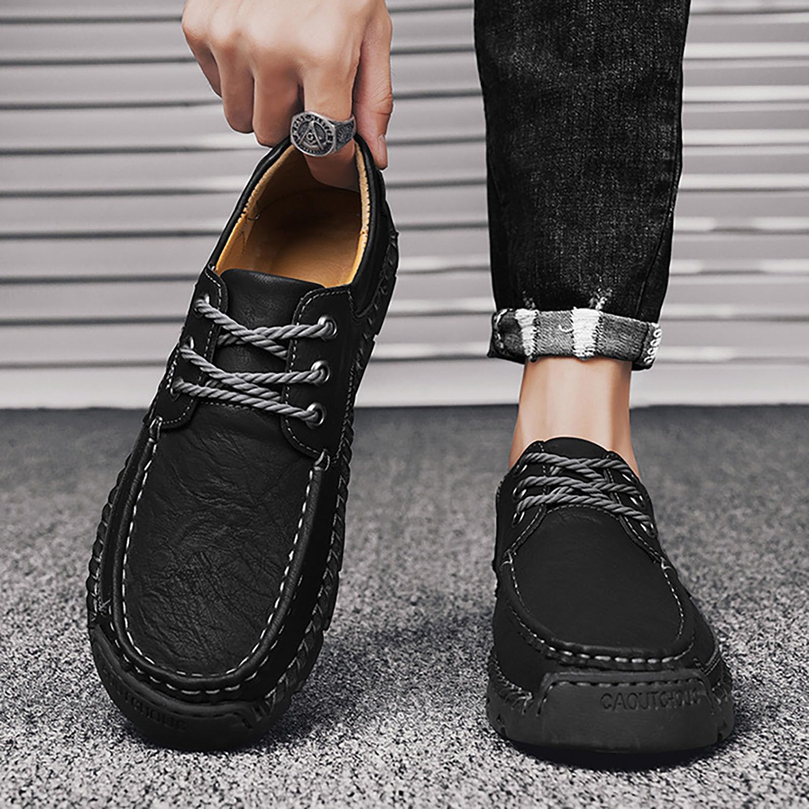 Zapatos casuales para hombre, zapatos de cuero con cordones
