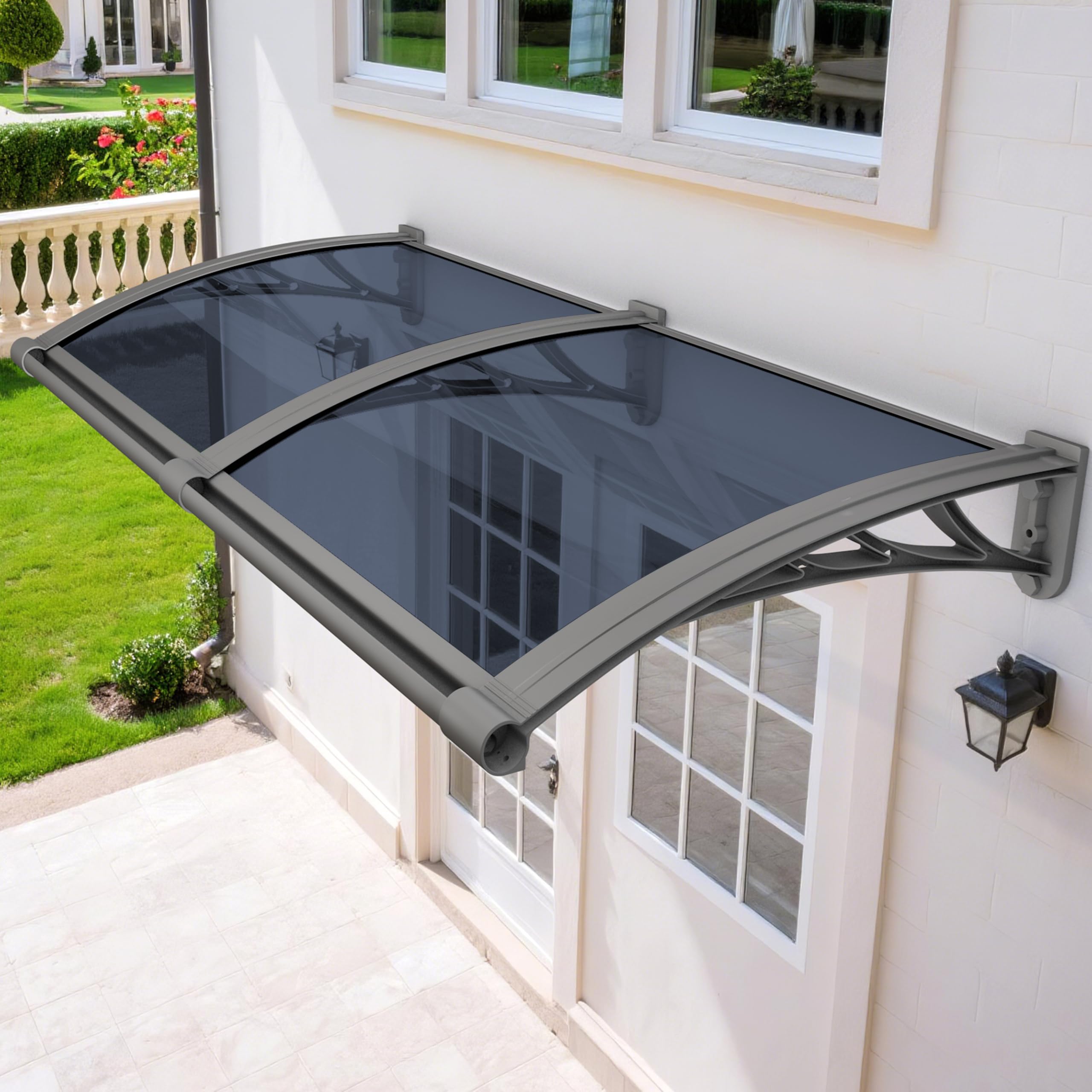 LWJSOCP 40x154in Rainproof Door Canopy - UV Resistant Waterproof Aw with Plastic-Steel Brackets & Polycarbonate Overhang for Porch Patio & Front Door