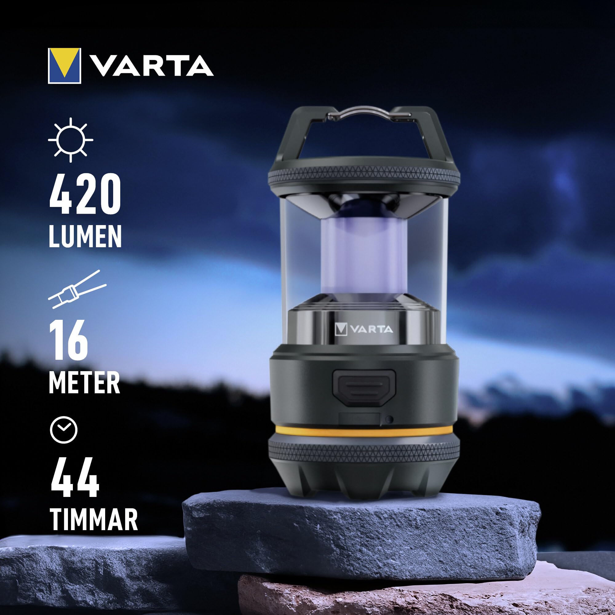 VARTA Linterna Outdoor L20R: linterna LED recargable con 420 lúmenes, hasta 44 horas de autonomía, protección IP54, USB-C, ideal para acampadas, senderismo y emergencias