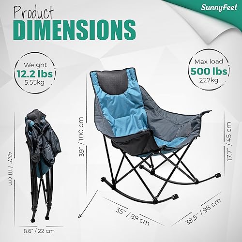 Miniatura 10 de SUNNYFEEL Silla mecedora de camping, reclinable acolchada de lujo, silla plegable de gran tamaño con bolsillo, resistente para